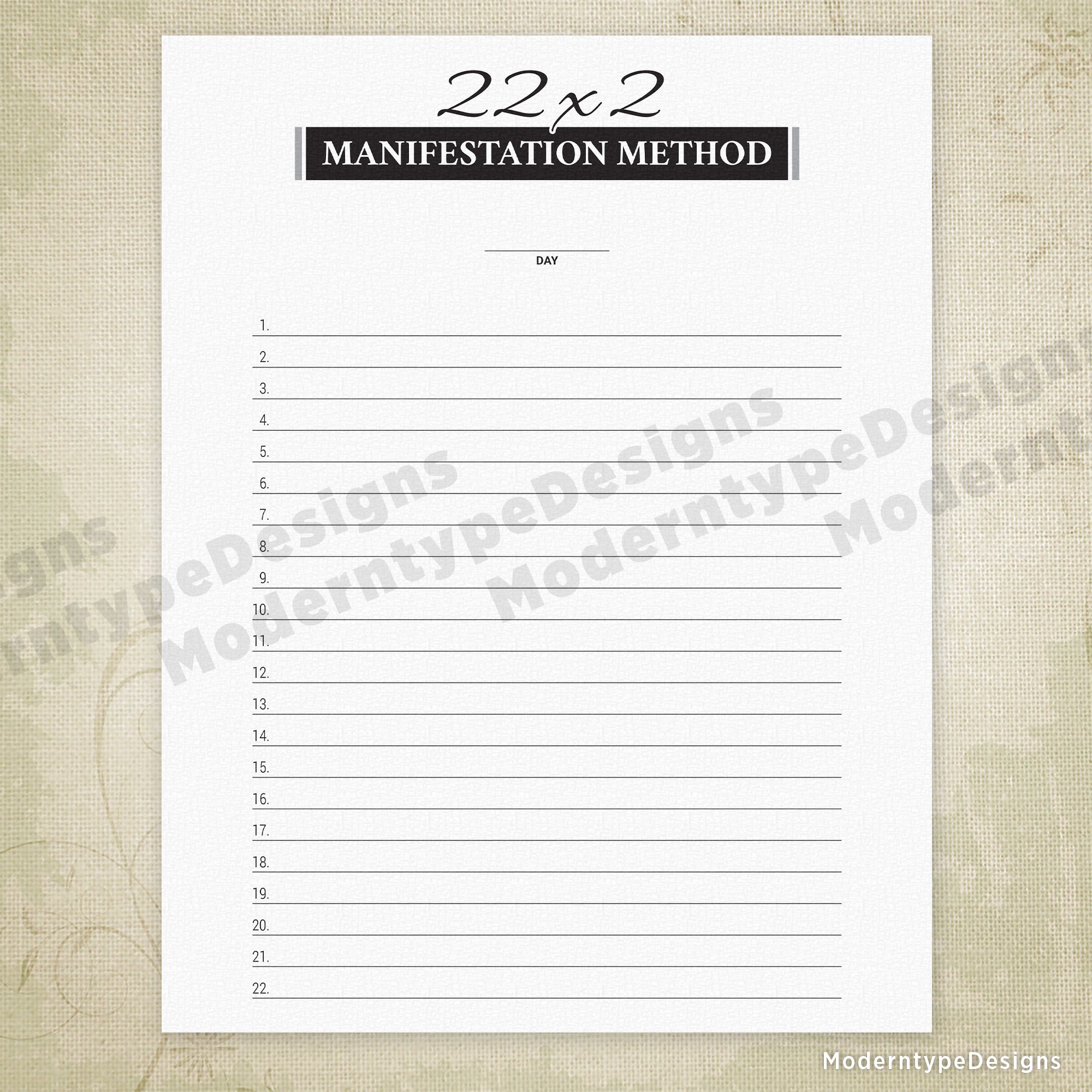 22x2 Manifestation Method Printable
