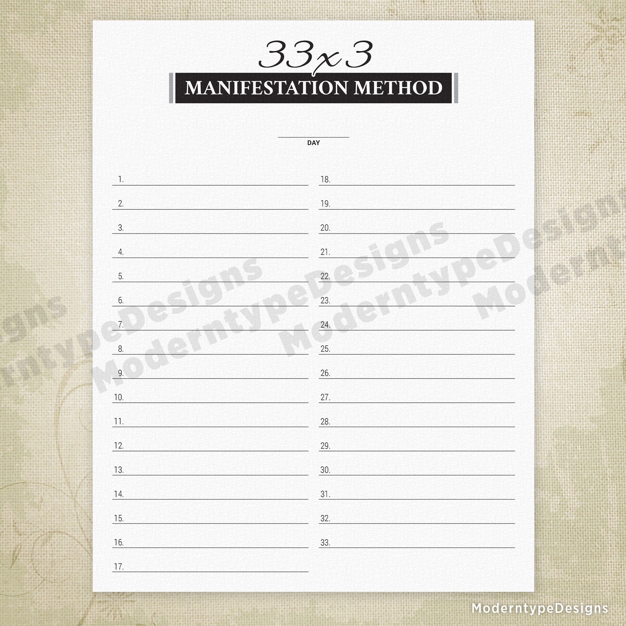 33x3 Manifestation Method Printable