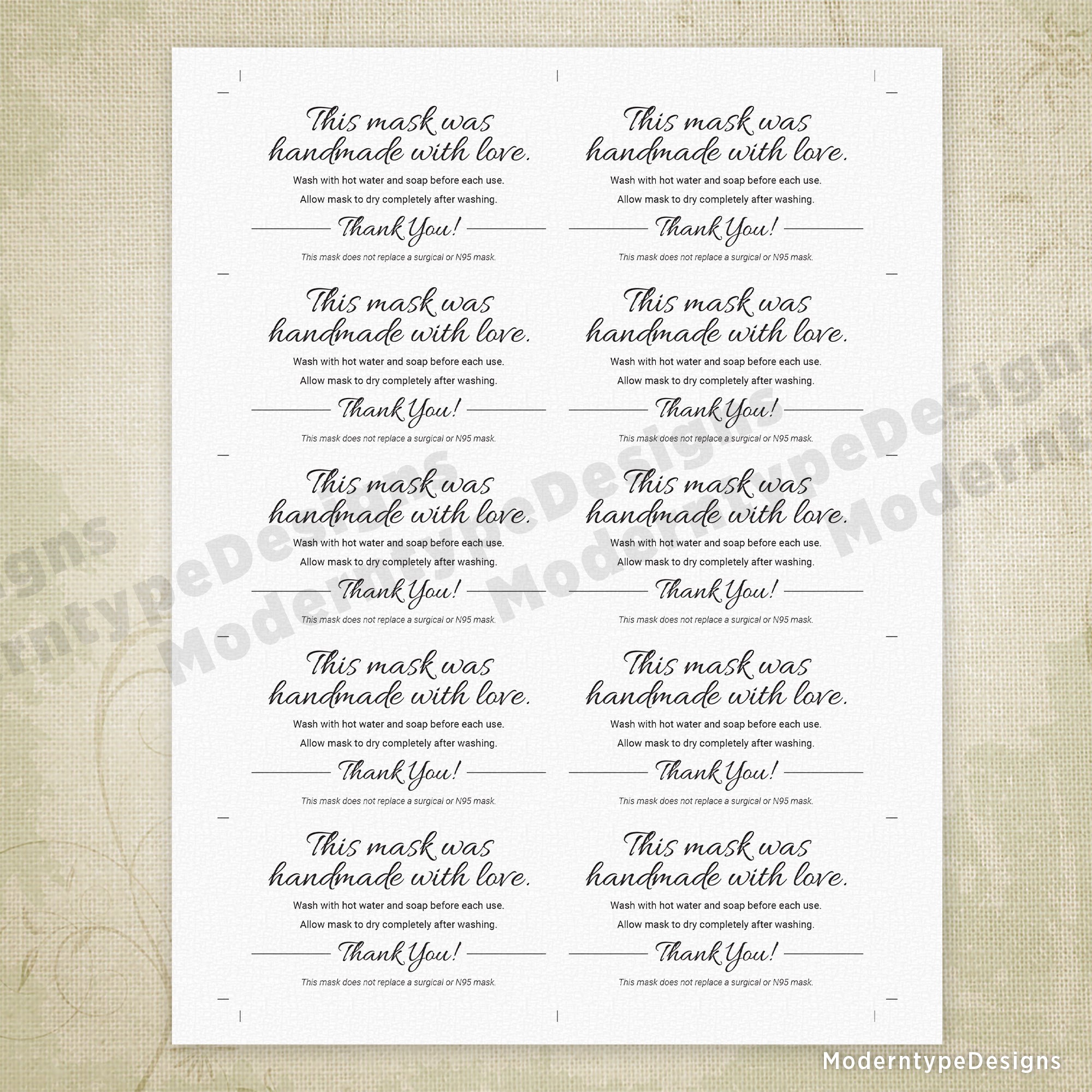 Mask Care Tag Printable, 3.5 x 2"