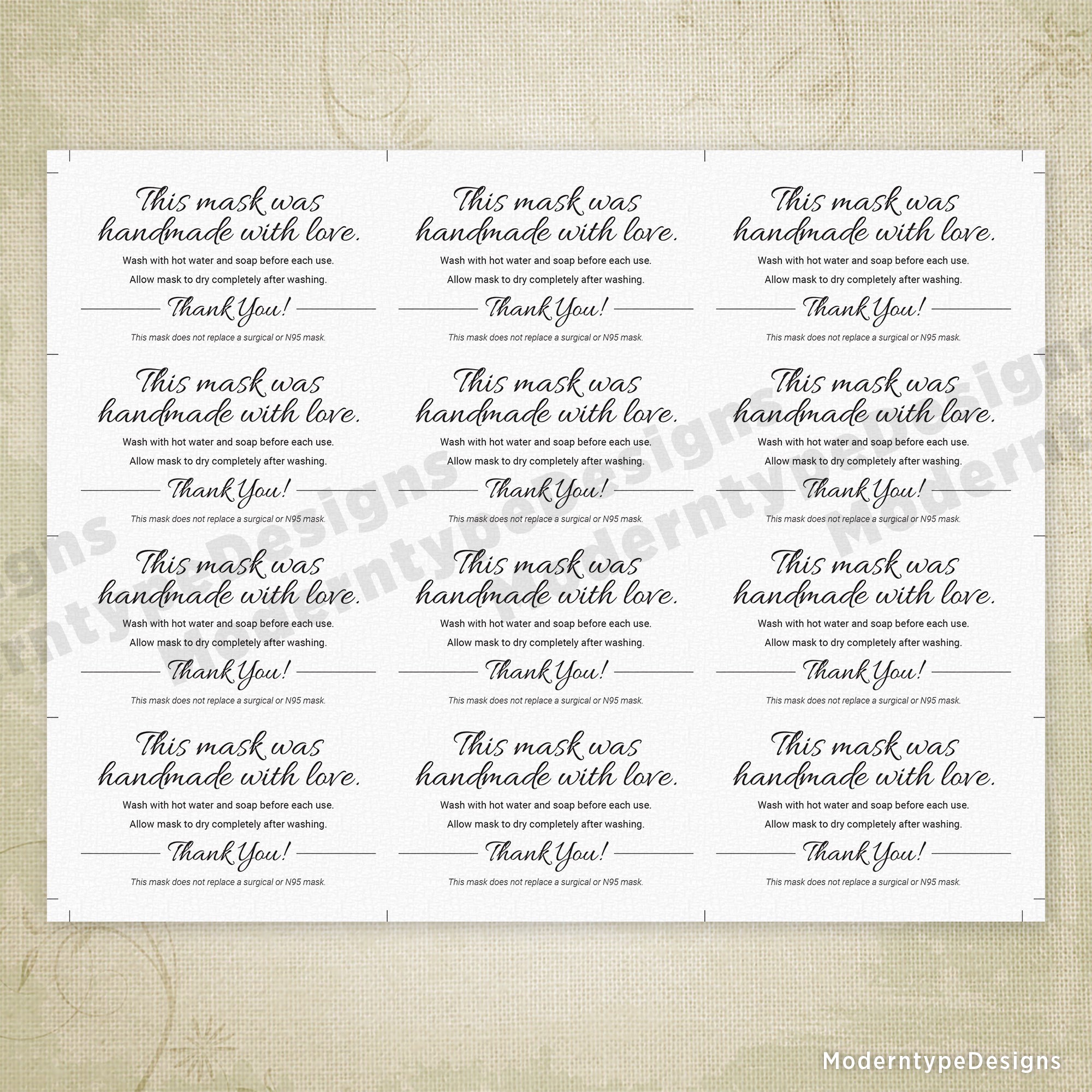 Mask Care Tag Printable, 3.5 x 2"