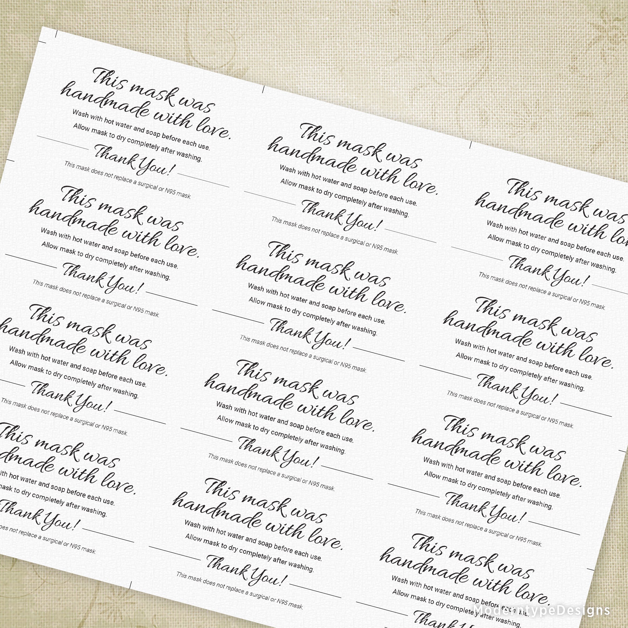 Mask Care Tag Printable, 3.5 x 2"