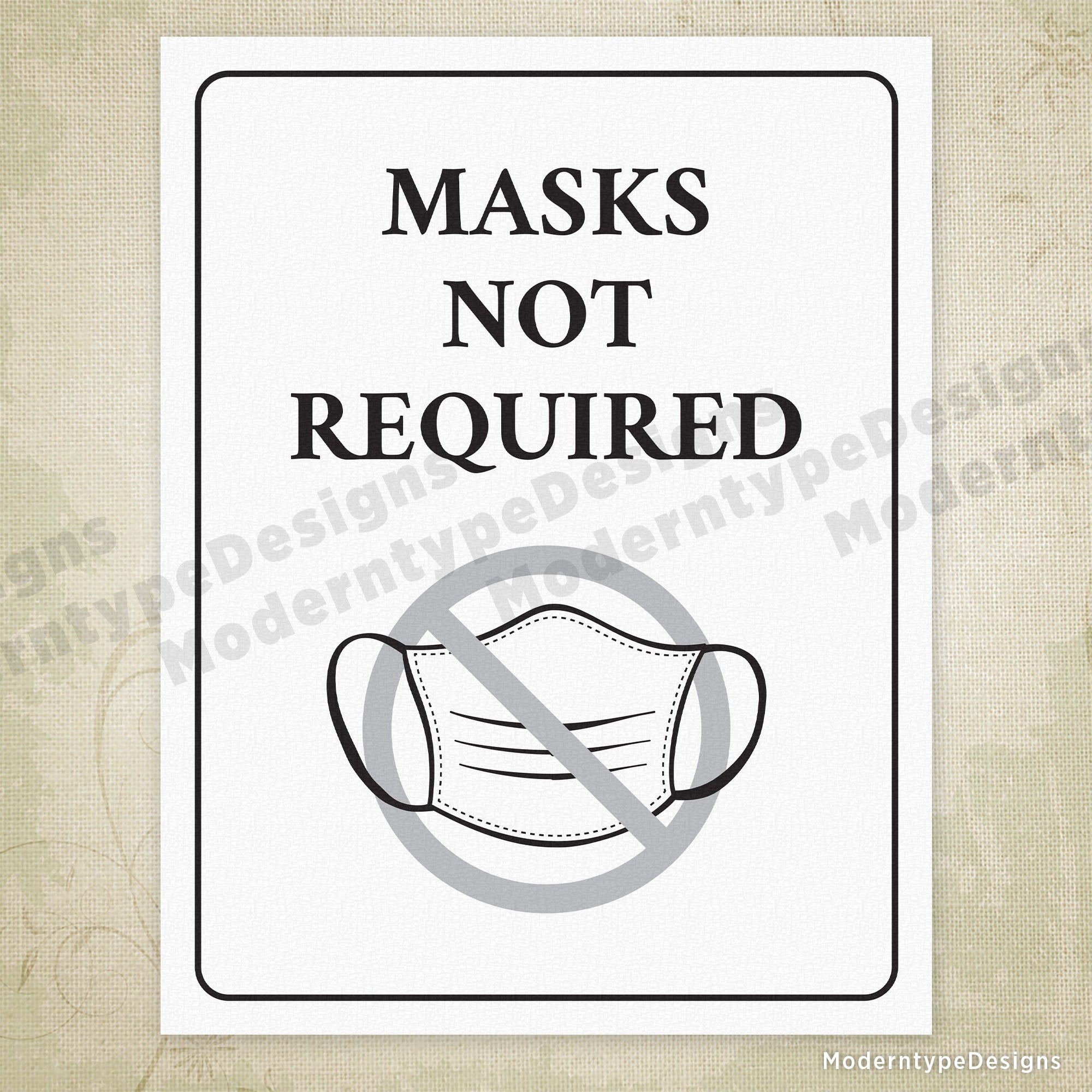 Masks Not Required Printable Sign