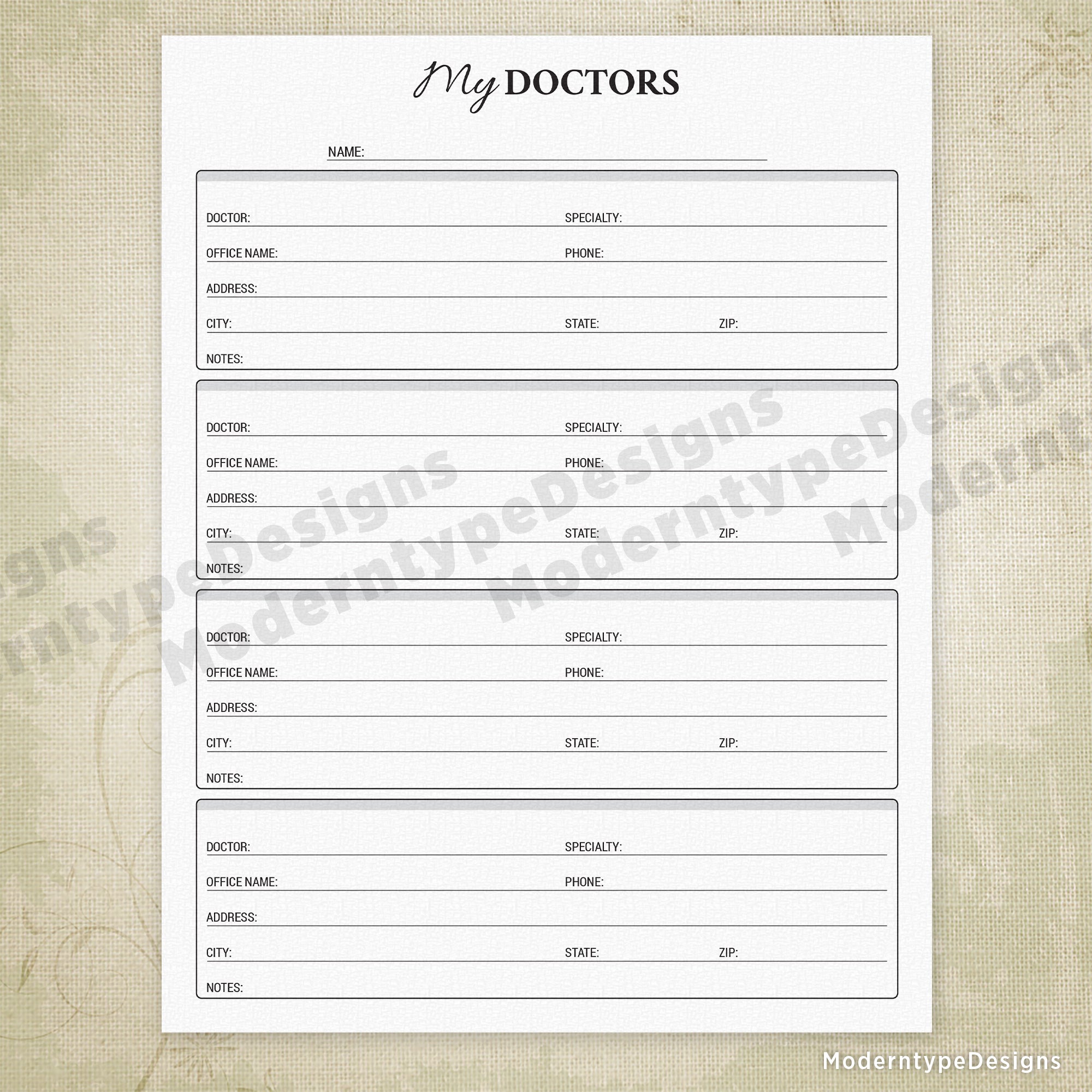 Medical History Printable Kit for Family Members