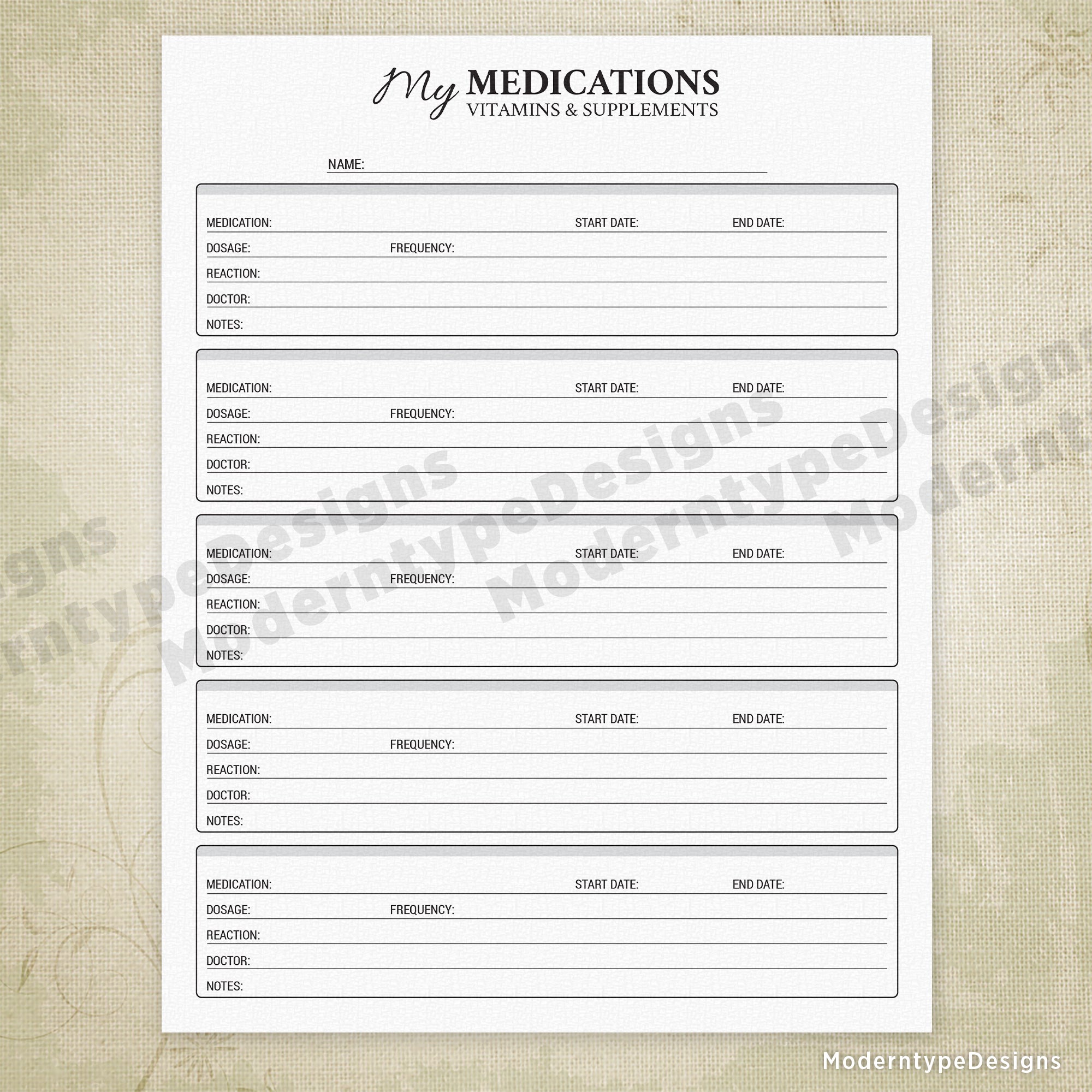 Medical History Printable Kit for Family Members