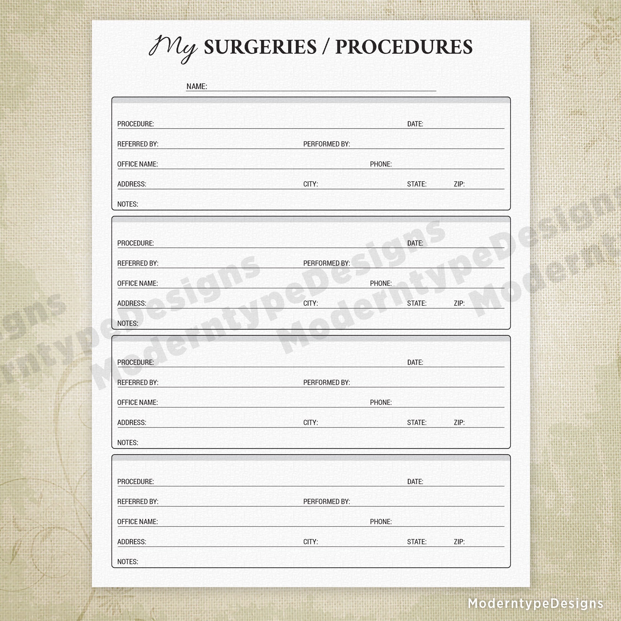 Medical History Printable Kit for Family Members
