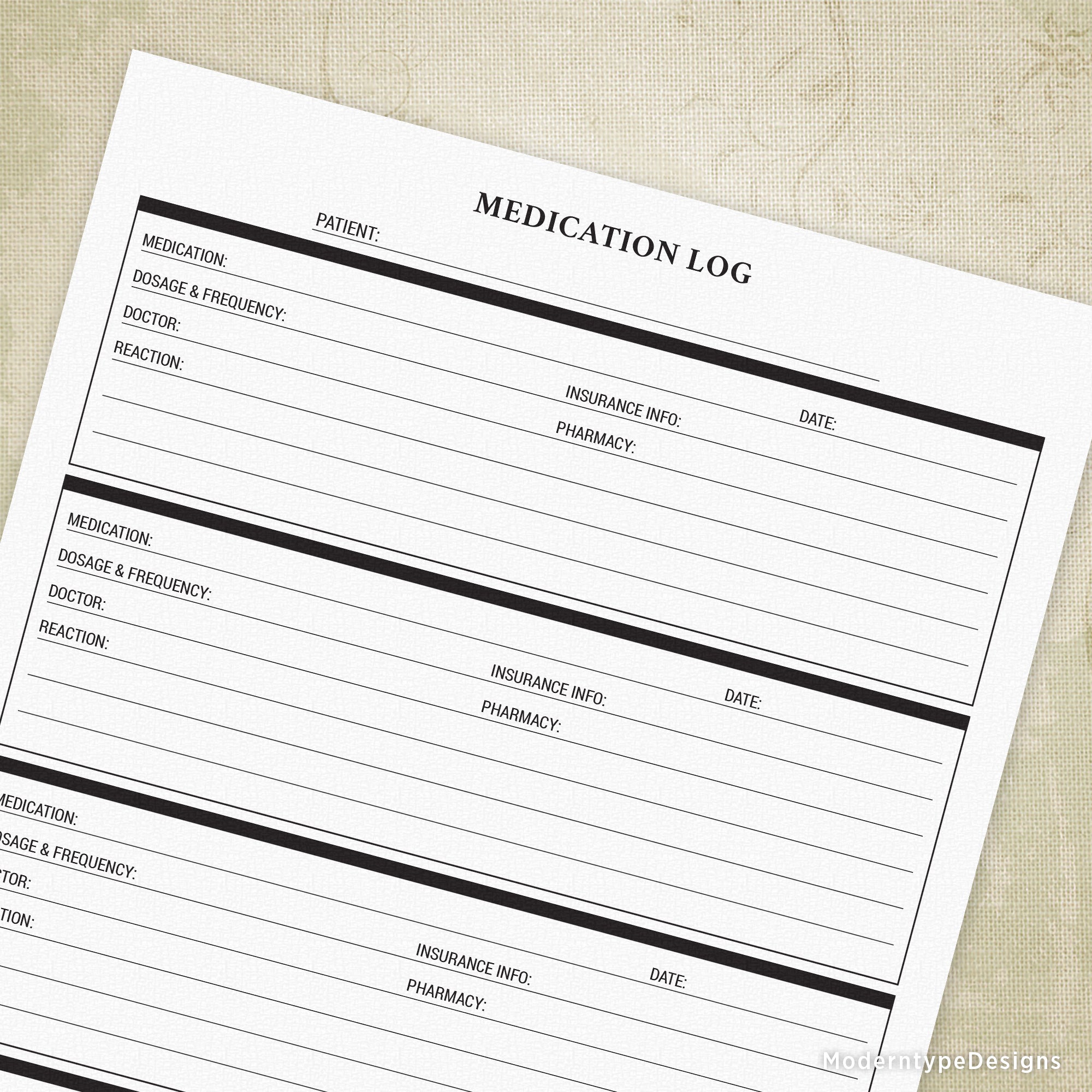 This is a Medication Log Form PDF for Patients. Sometimes it's tough to track all of your meds, this form will help you do that! Print it out, write in your info then show your medical professional.