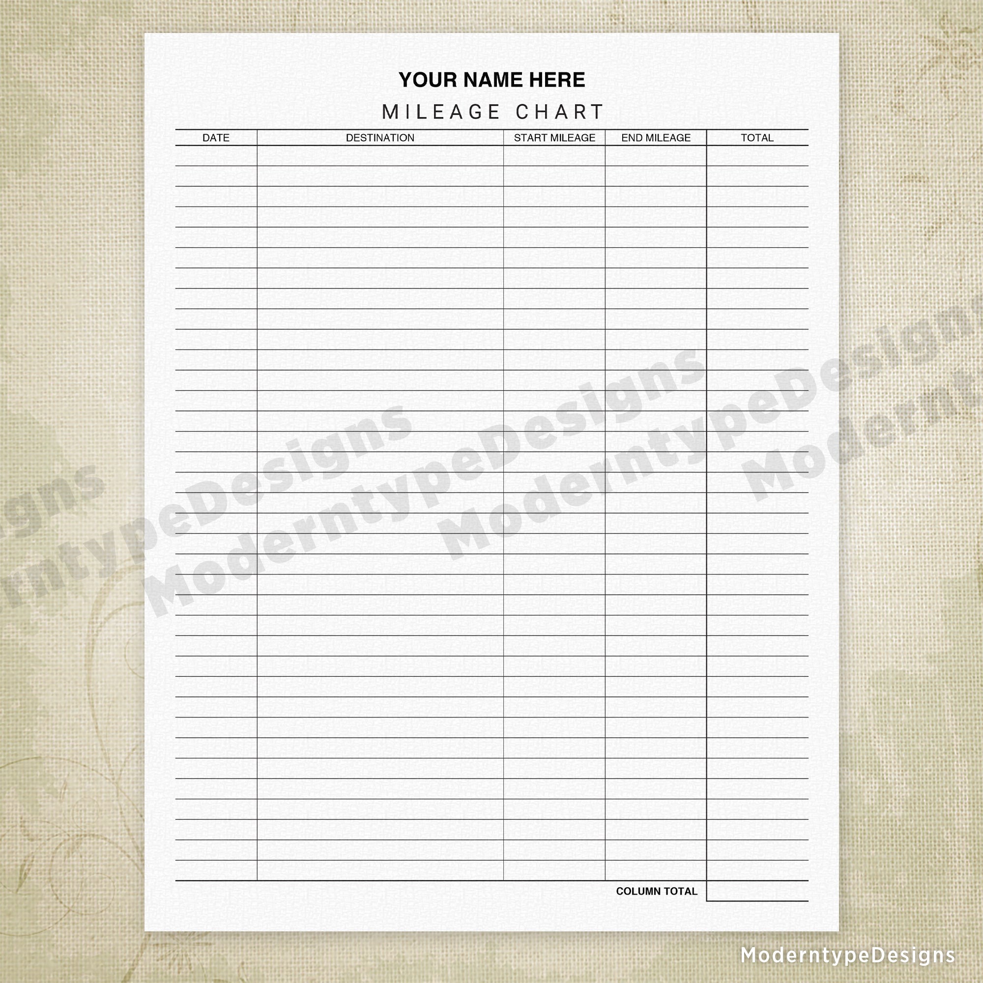 Car Mileage Tracker Chart Printable Form, Personalized