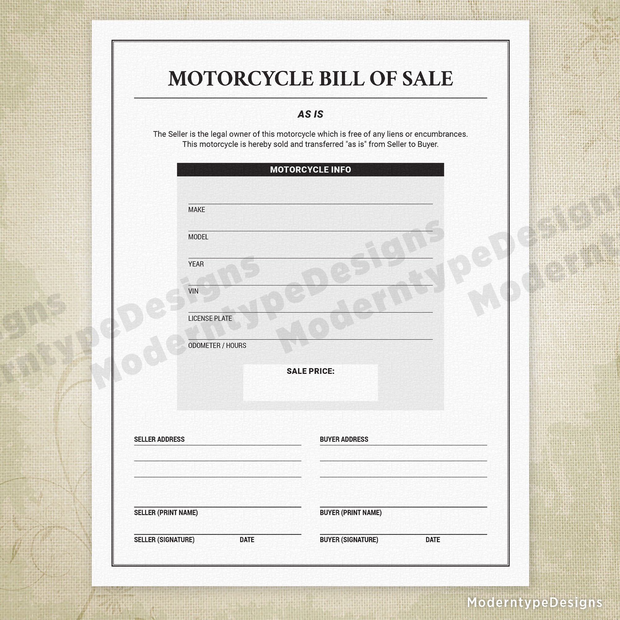 Motorcycle Bill of Sale Printable