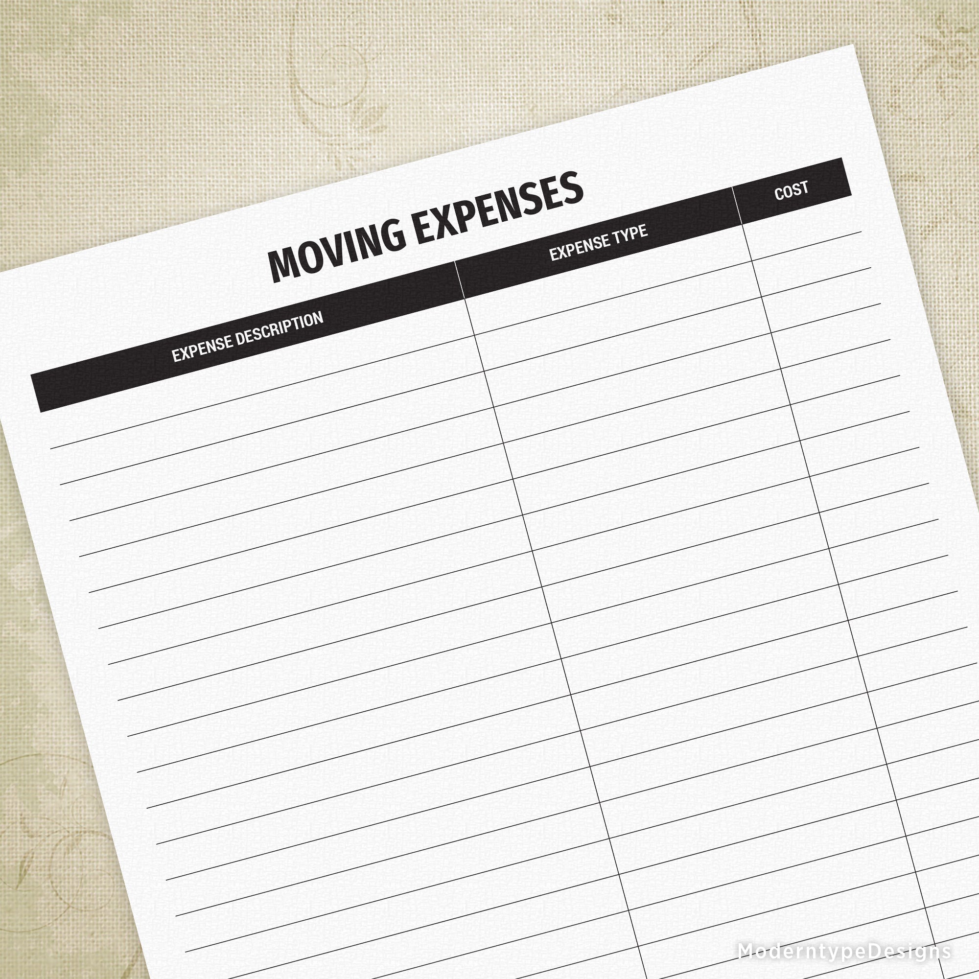 The cost of moving can be expensive. Track your costs with this Moving Expenses Printable PDF.