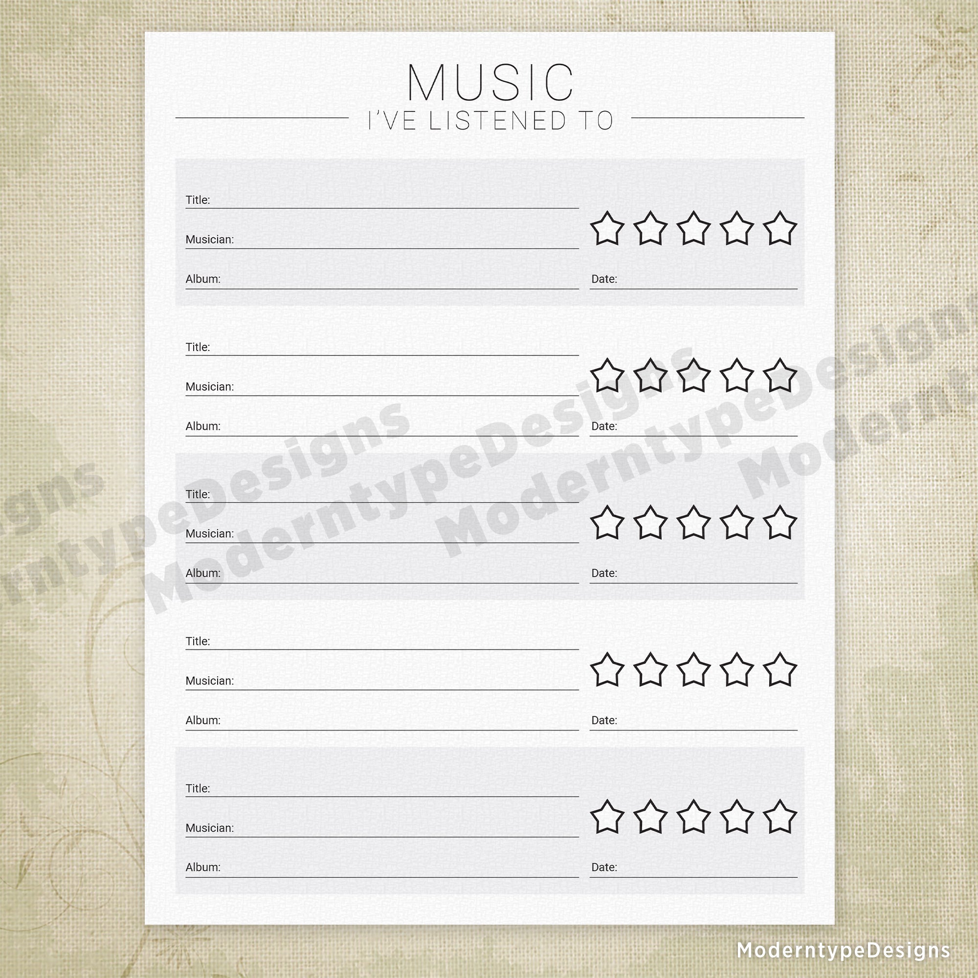Music I Want to Listen To & I've Listened To Printable