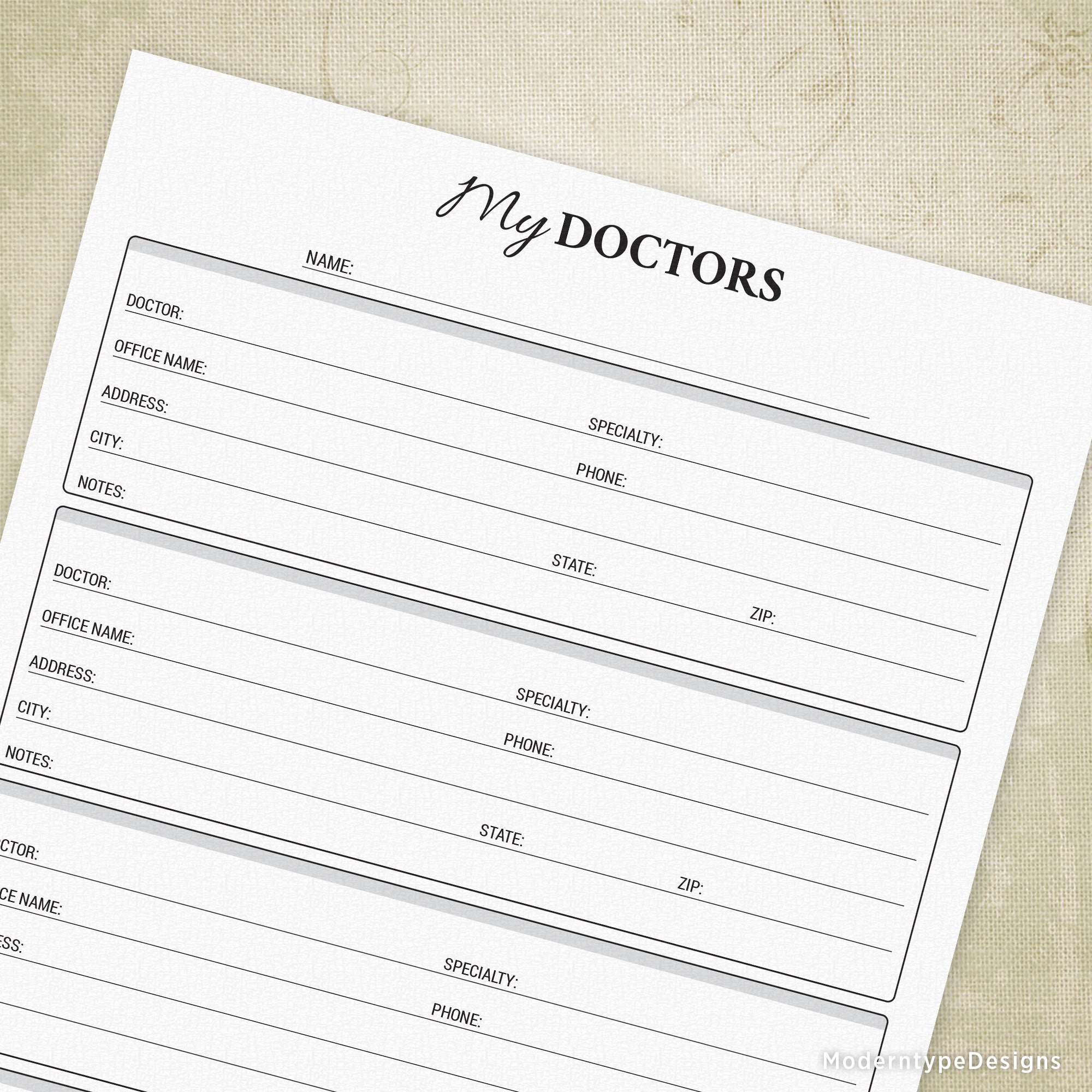 This My Doctors Printable Log was designed so you can track all of your medical professional's information. Write down your name or your family member's name at the top and write in the doctor's info.