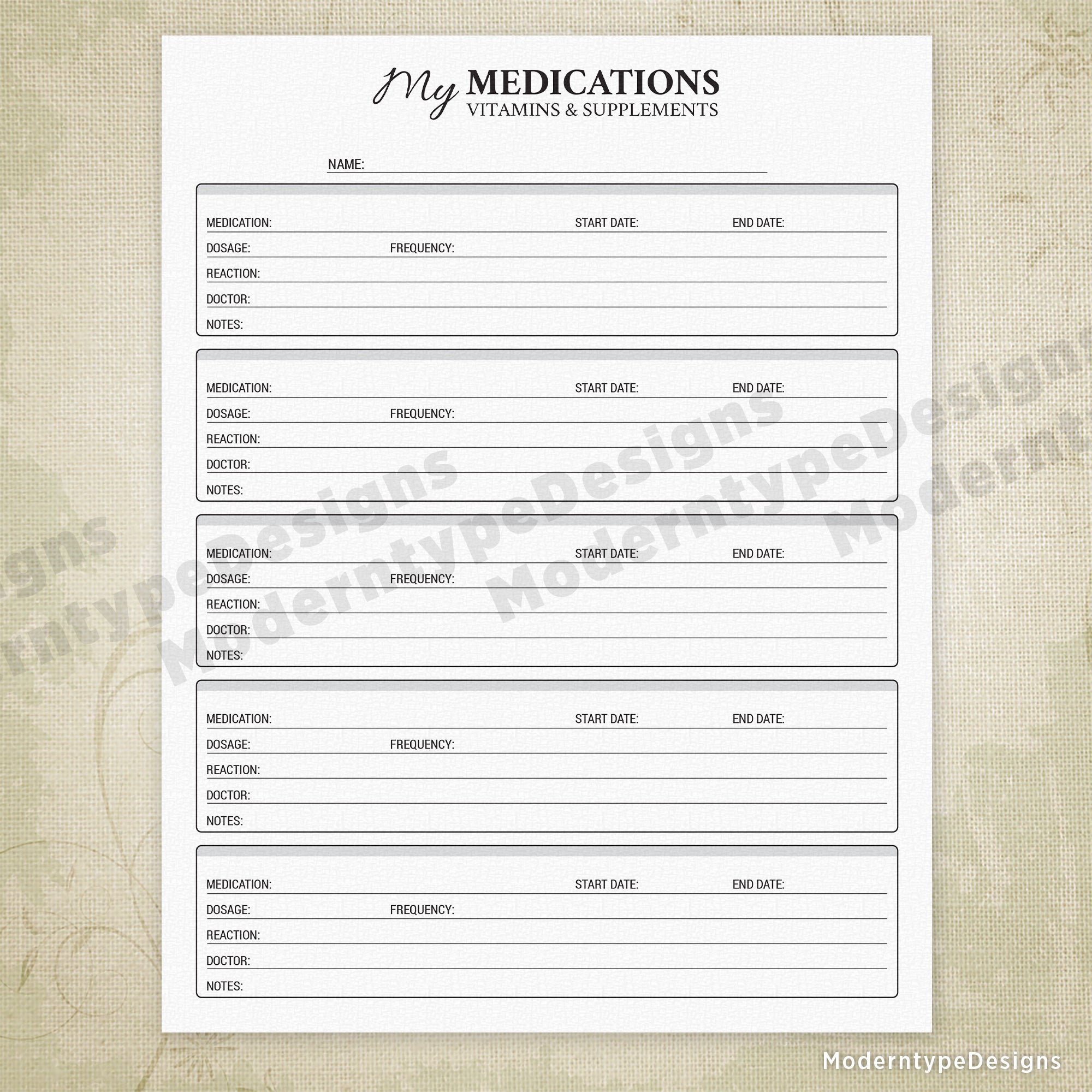 My Medications Log Printable
