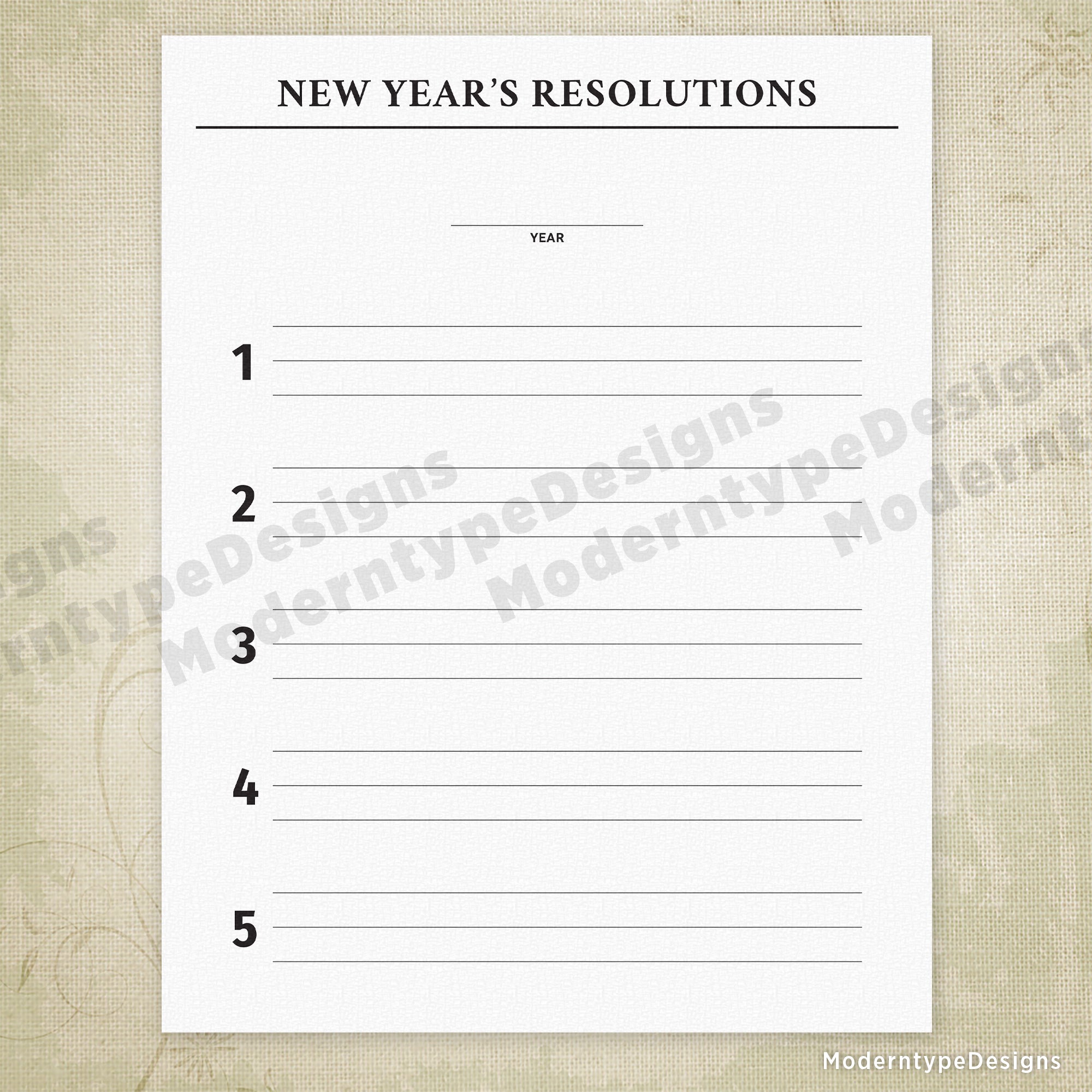 5 New Year's Resolutions Printable