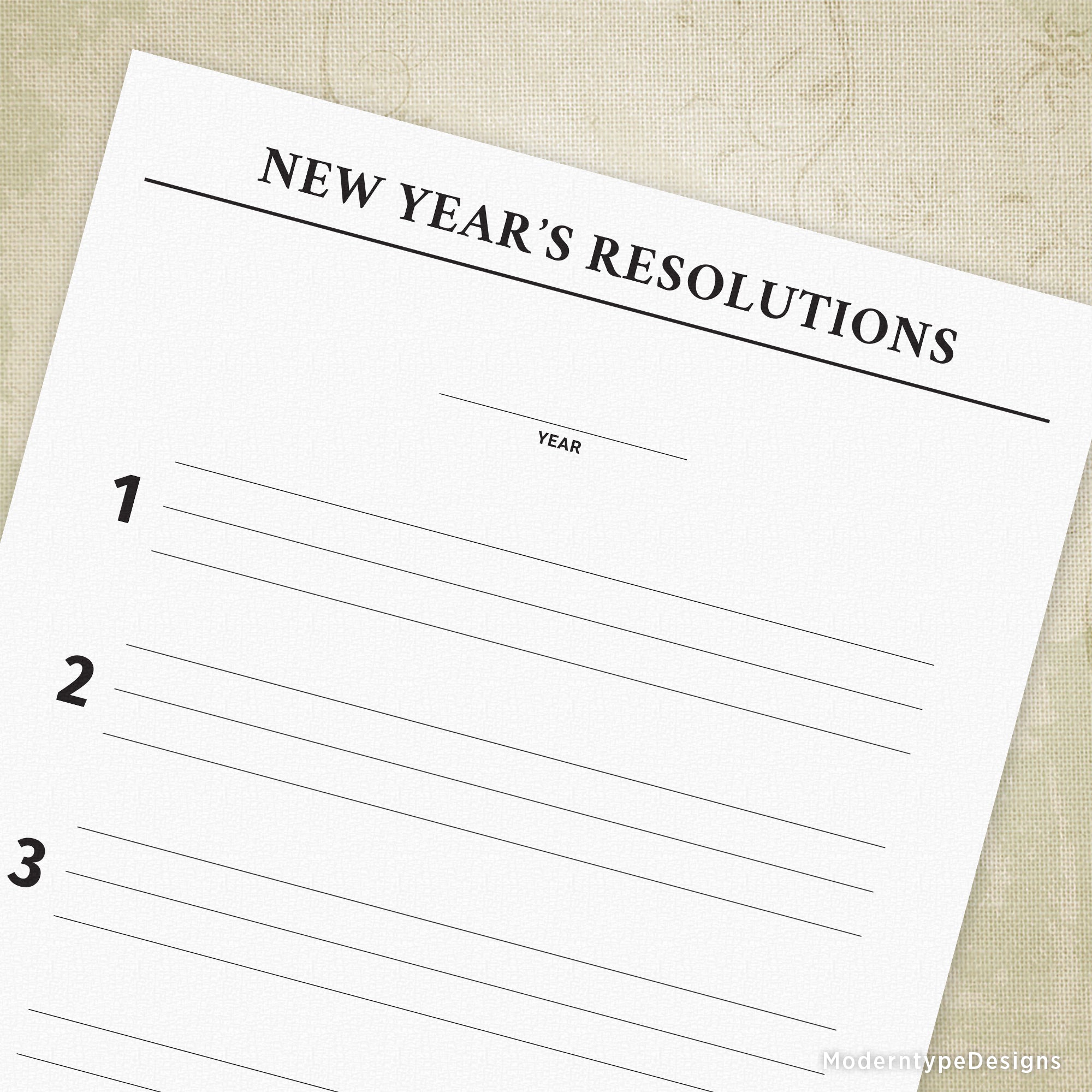 This New Year's Resolutions Printable PDF contains lines to write in 5 goals for the year.