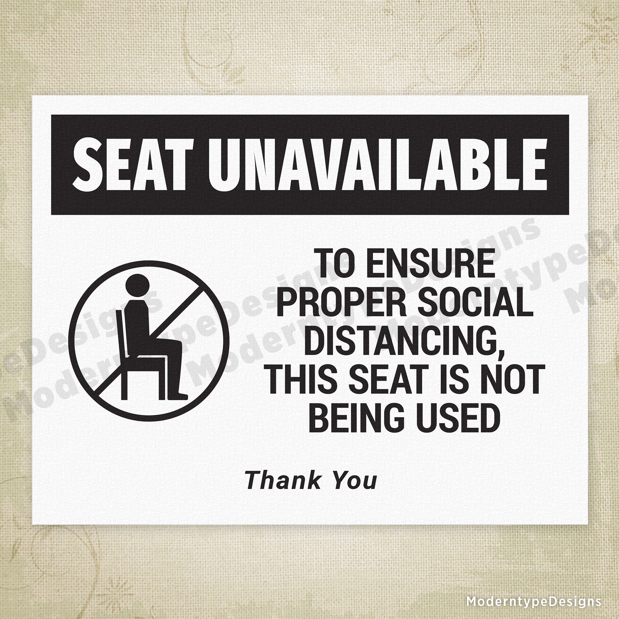 Seat Unavailable Printable Sign