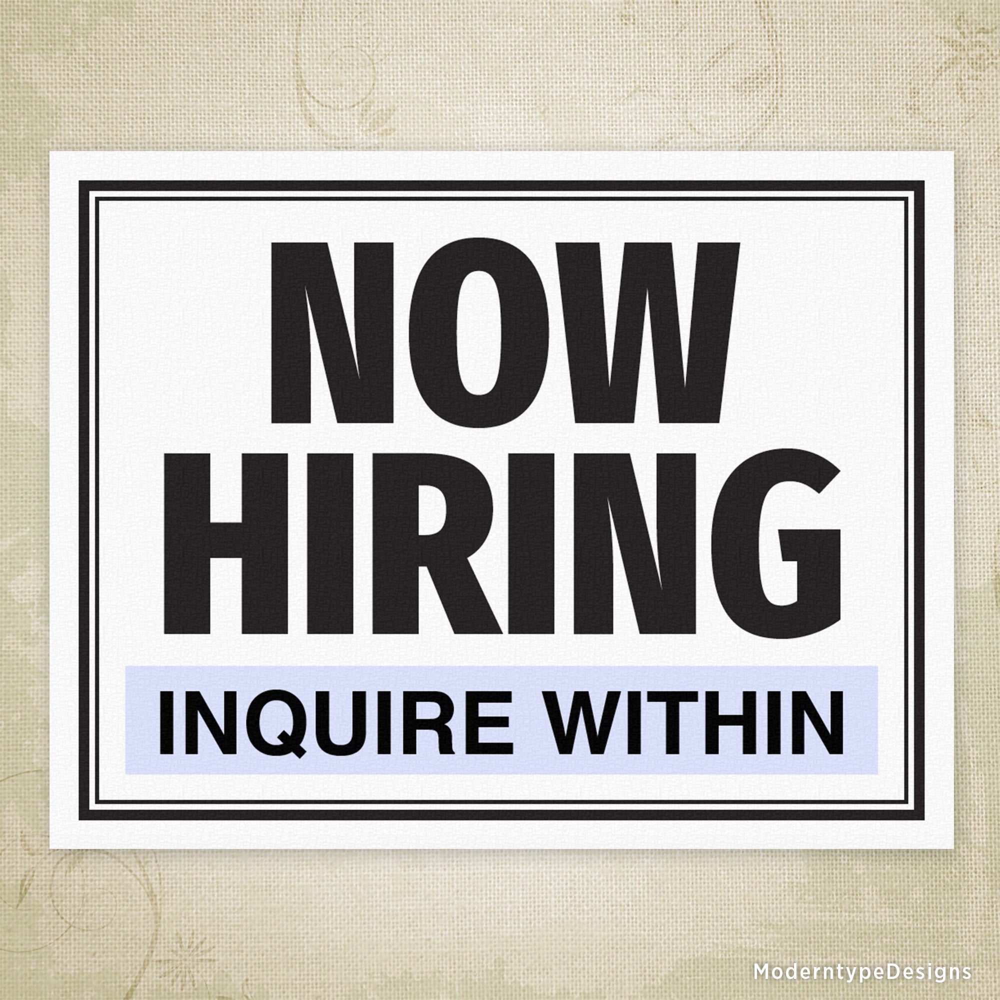 Now Hiring Printable Sign, Editable