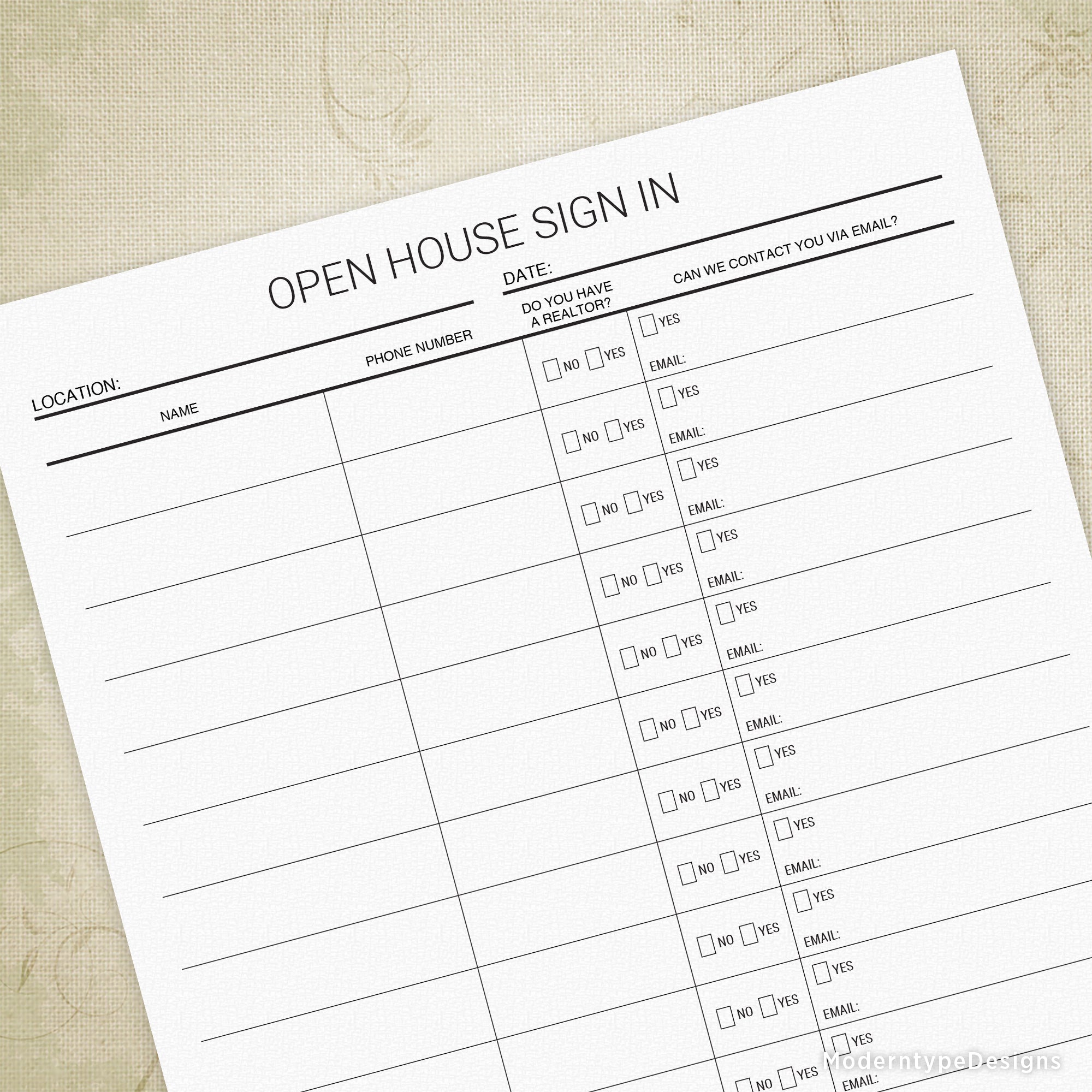 Real Estate Agent's Sign In Sheet Printable, Personalized