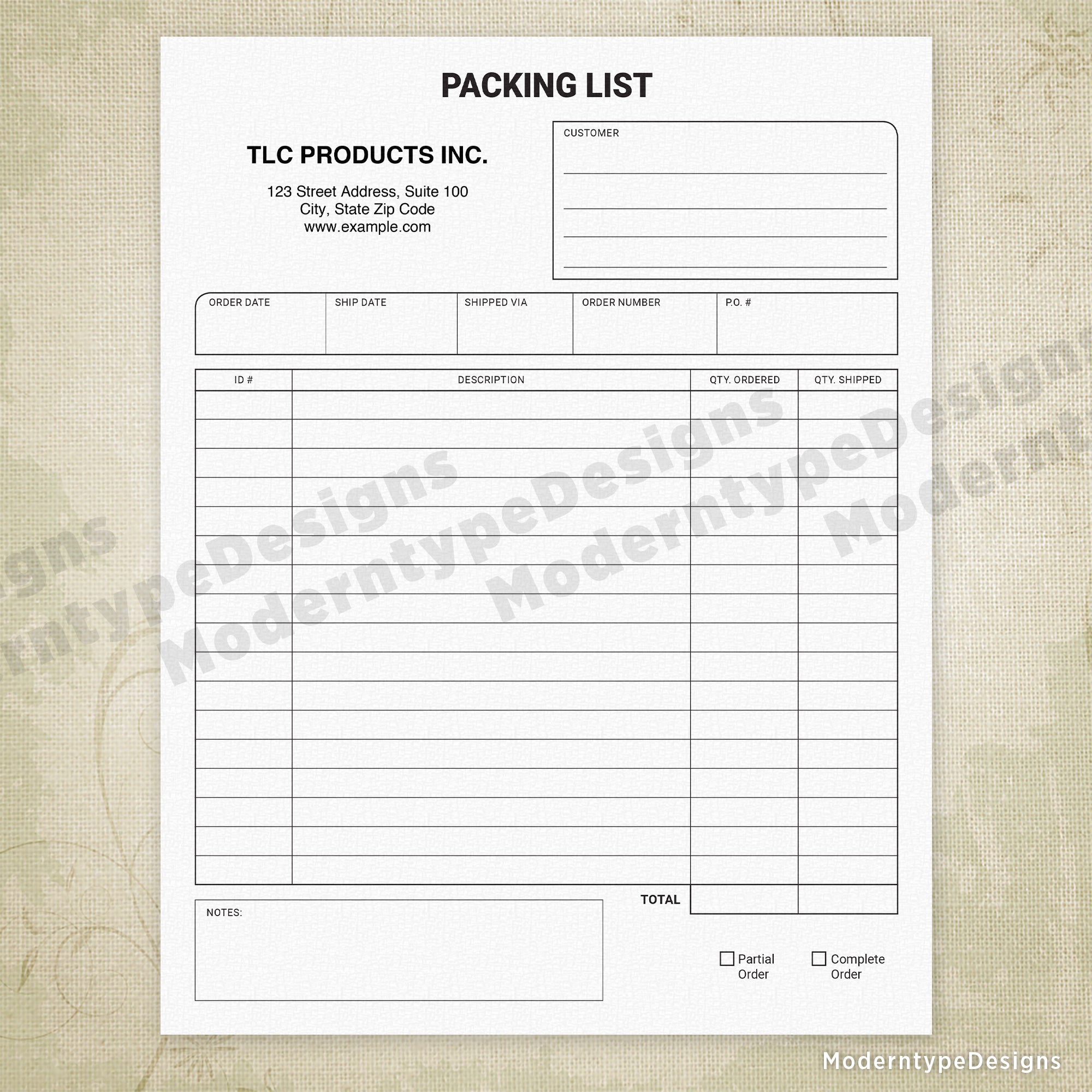 Packing List Printable Form, Personalized
