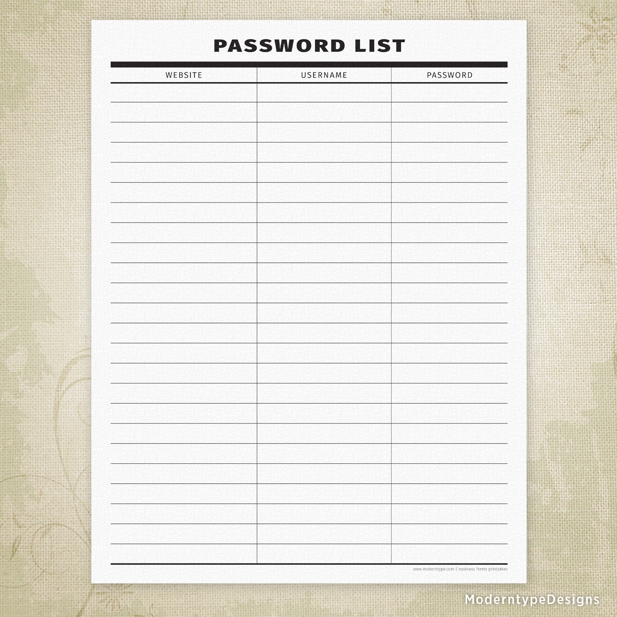 Password List Printable #1