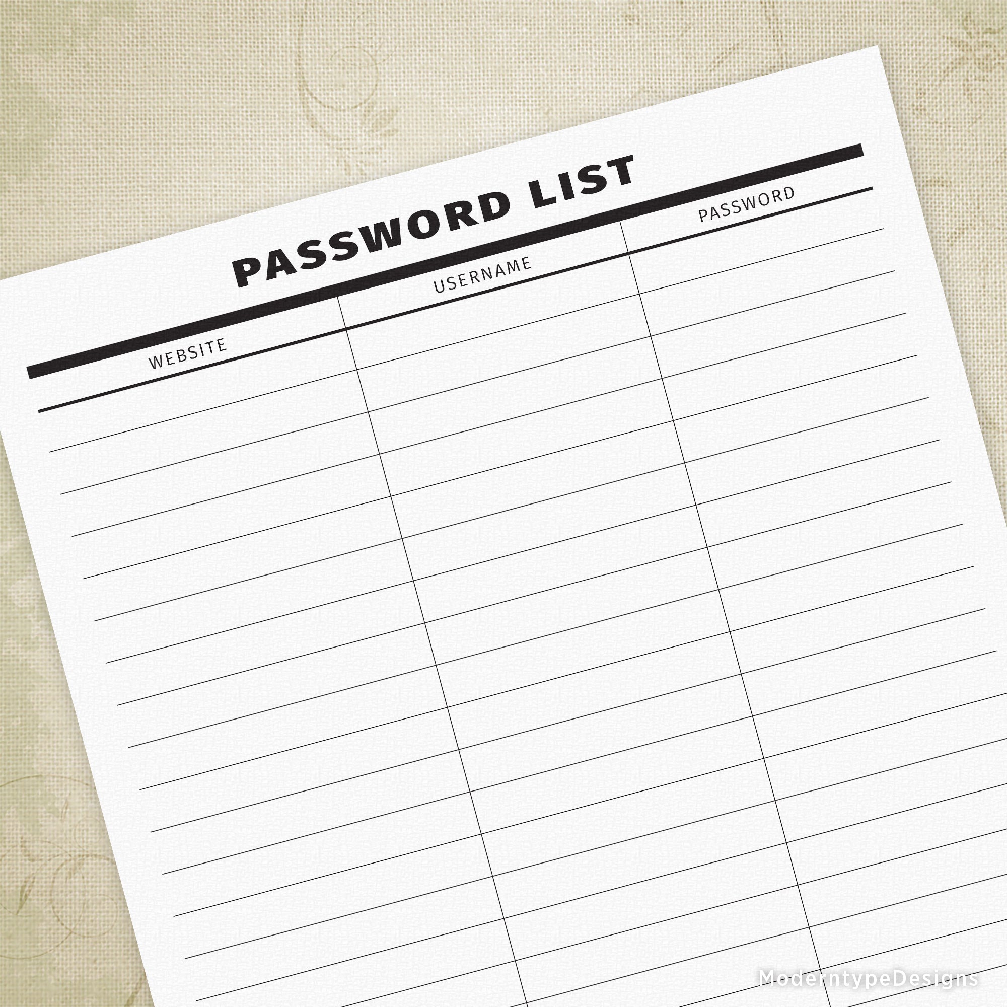 Password List Printable #1