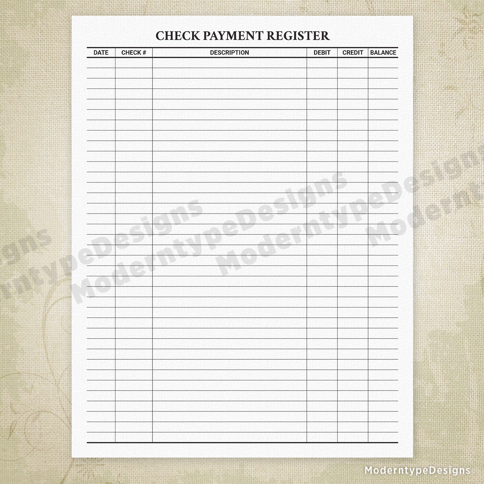 Check Payment Register Printable