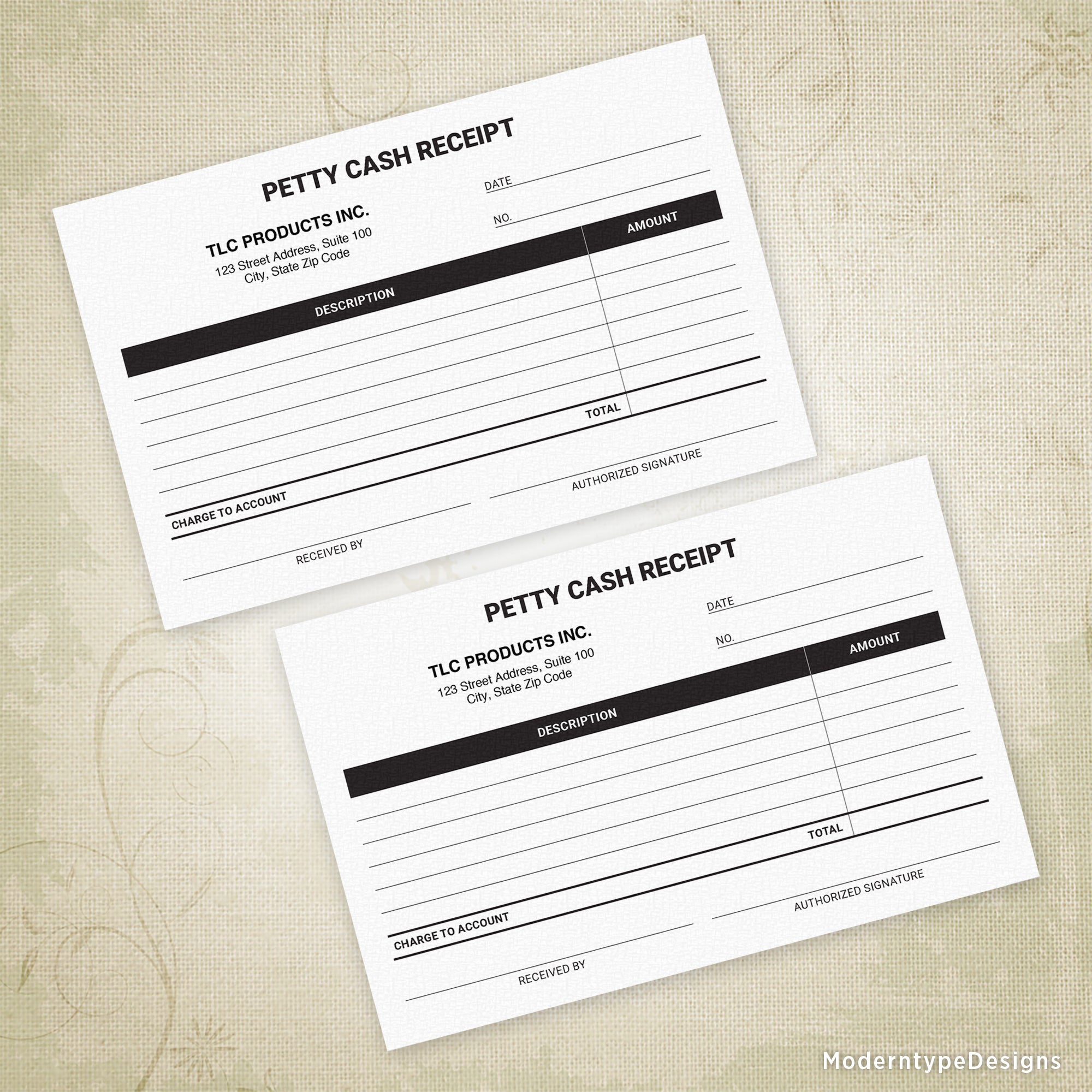 Petty Cash Receipt Printable, 5.5 x 8.5, Half Sheet, Personalized
