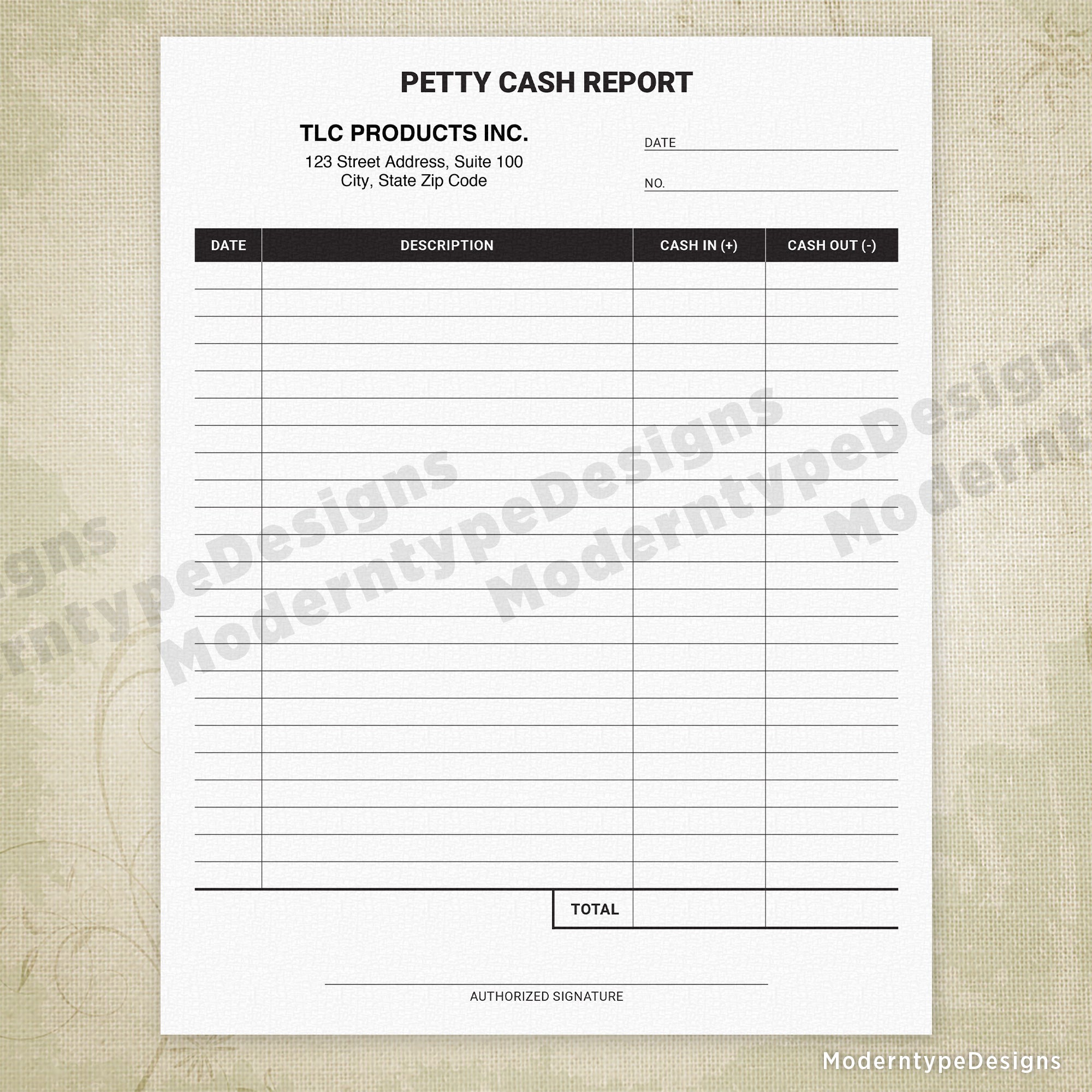 Petty Cash Report Printable Form, Personalized