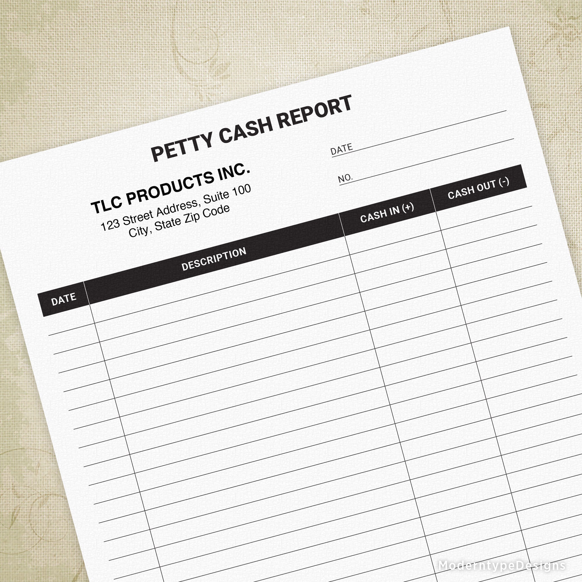 This is a PDF Petty Cash Report Printable form with 2 editable fields. Keep track of your cash flow with this editable form. Type in your name or company information in the two fields at the top. All other text cannot be edited. Save and print as many as you want!