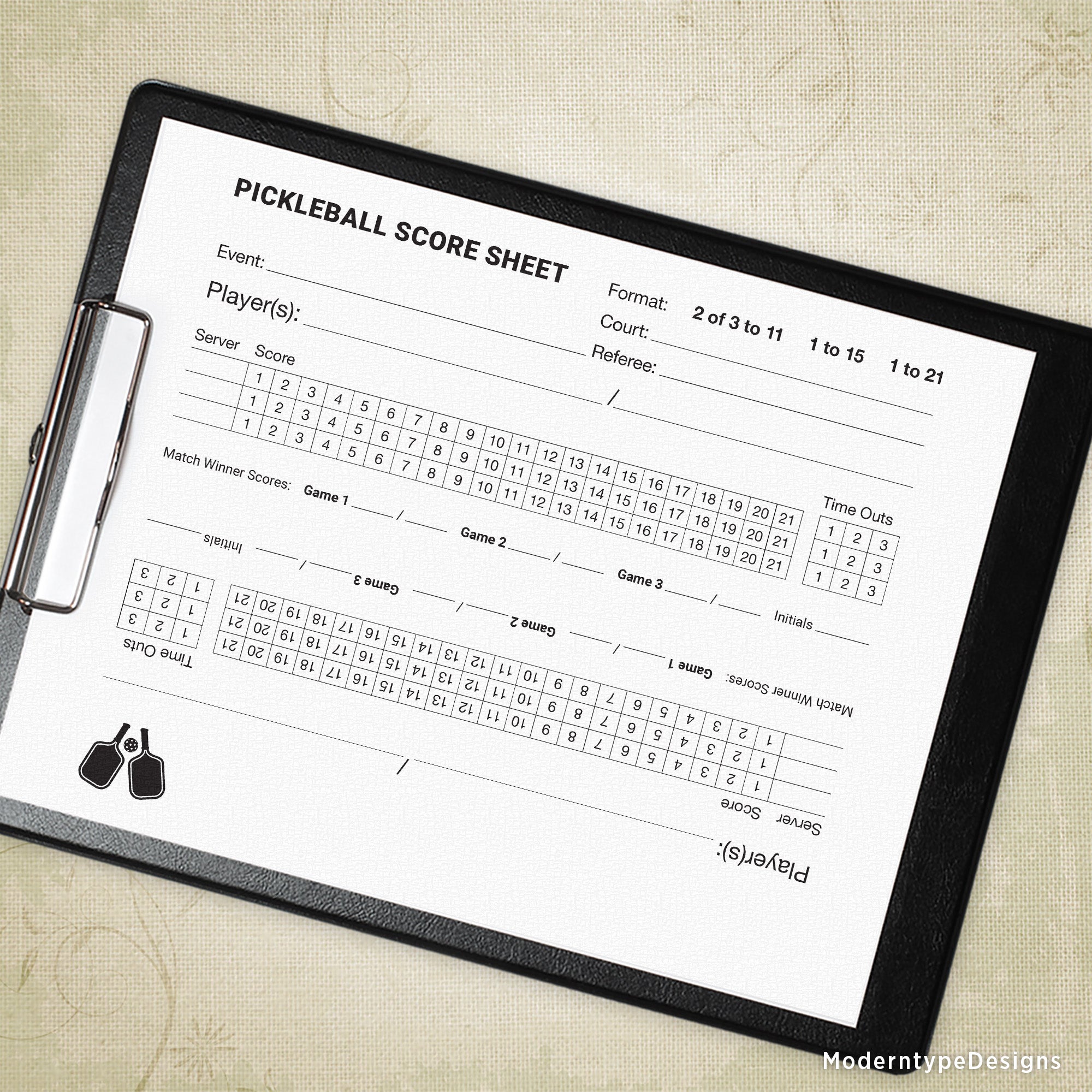 Pickleball Scoring Sheet Printable Pickleball Scoring Sheet Printable