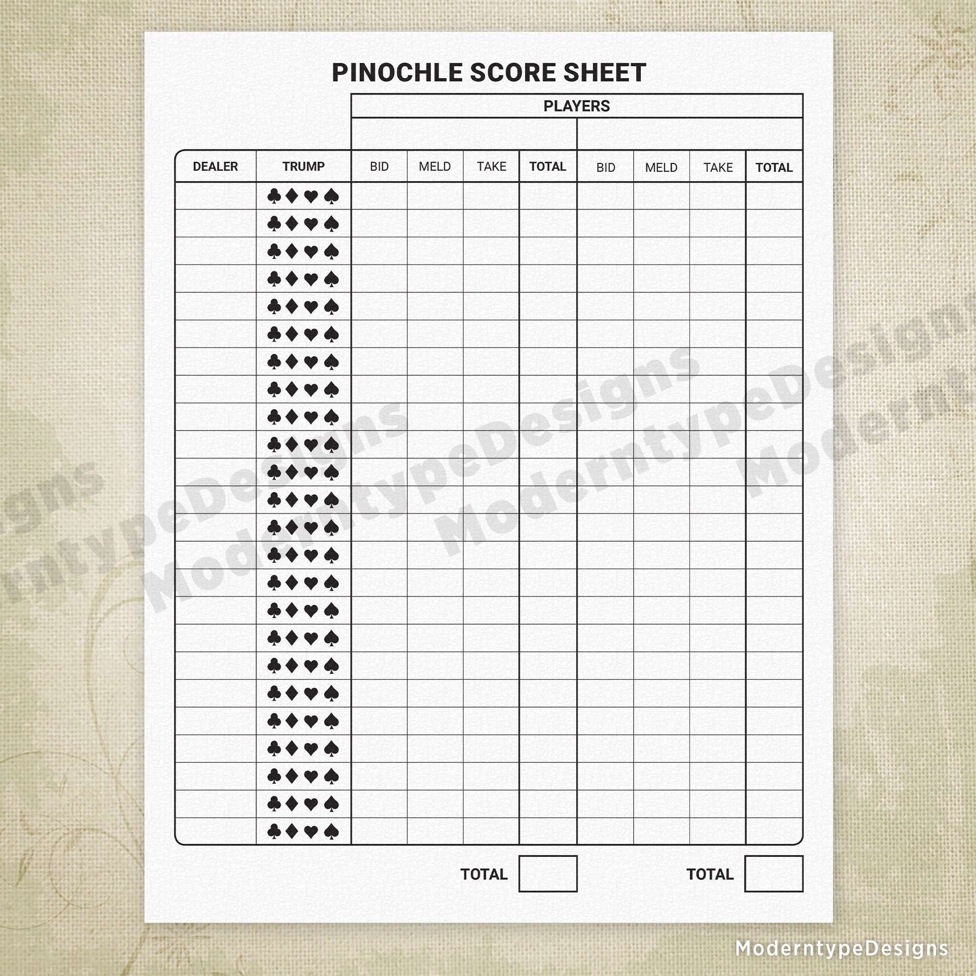 Card Game Scoring Sheets Printable