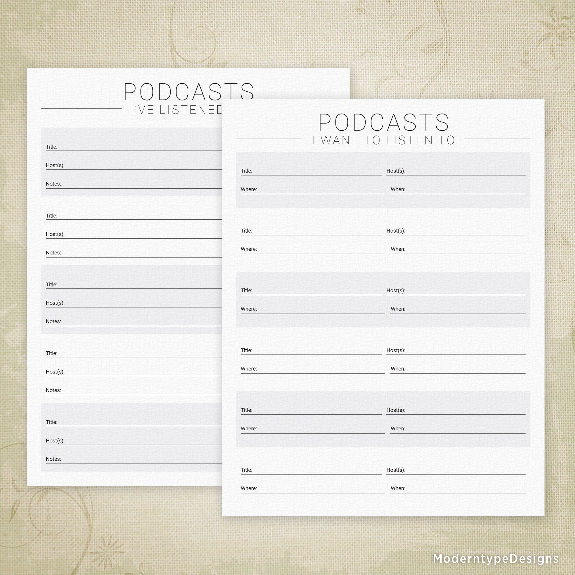 Track your favorite podcaster with this Podcasts I Want To Listen To Printable PDF. Also included is a Podcasts I've Listened To form. Includes lines to review 5 of your recently listened to casts.