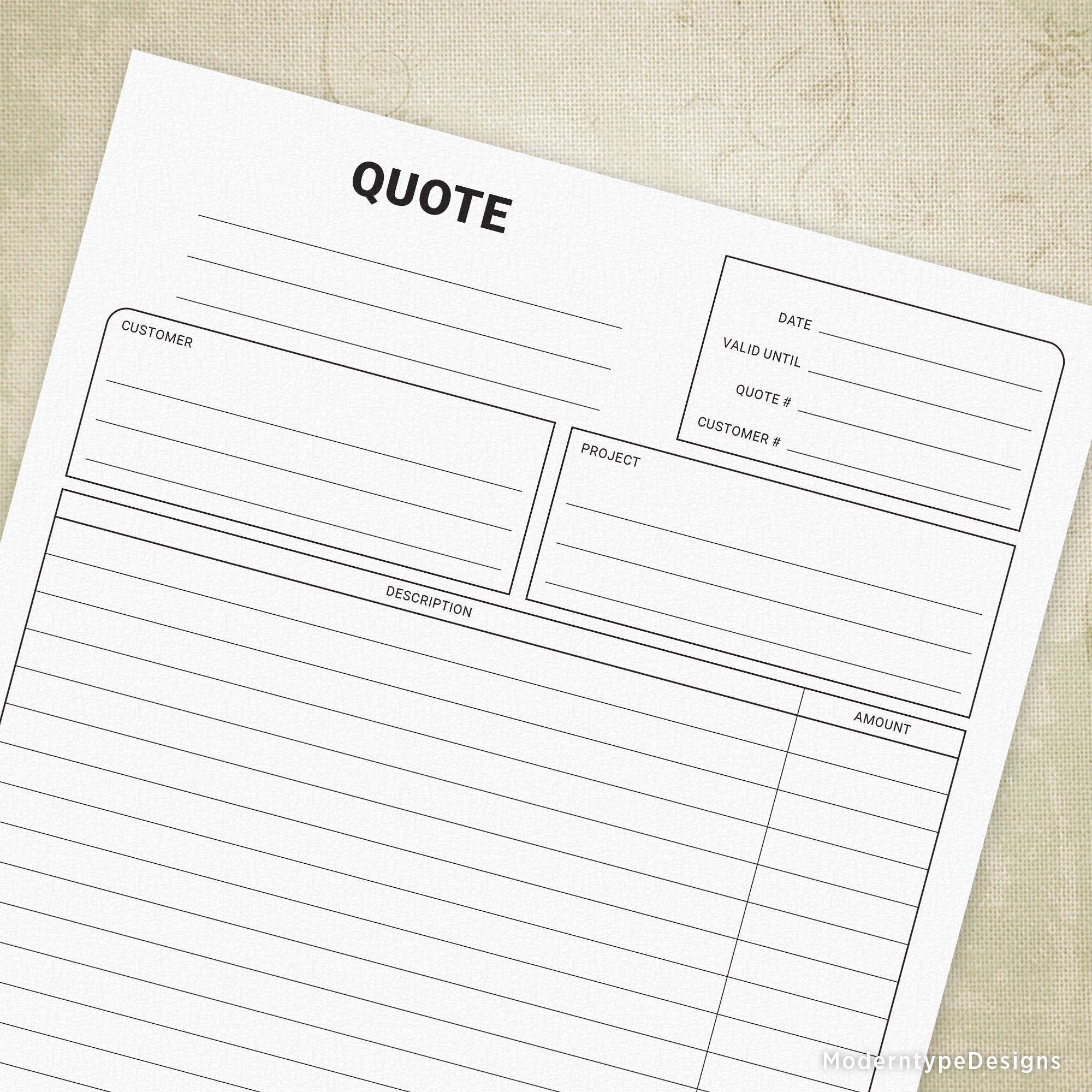 This is a PDF Price Quote Printable Form. Conveniently includes lines to write in your company and quoting information.