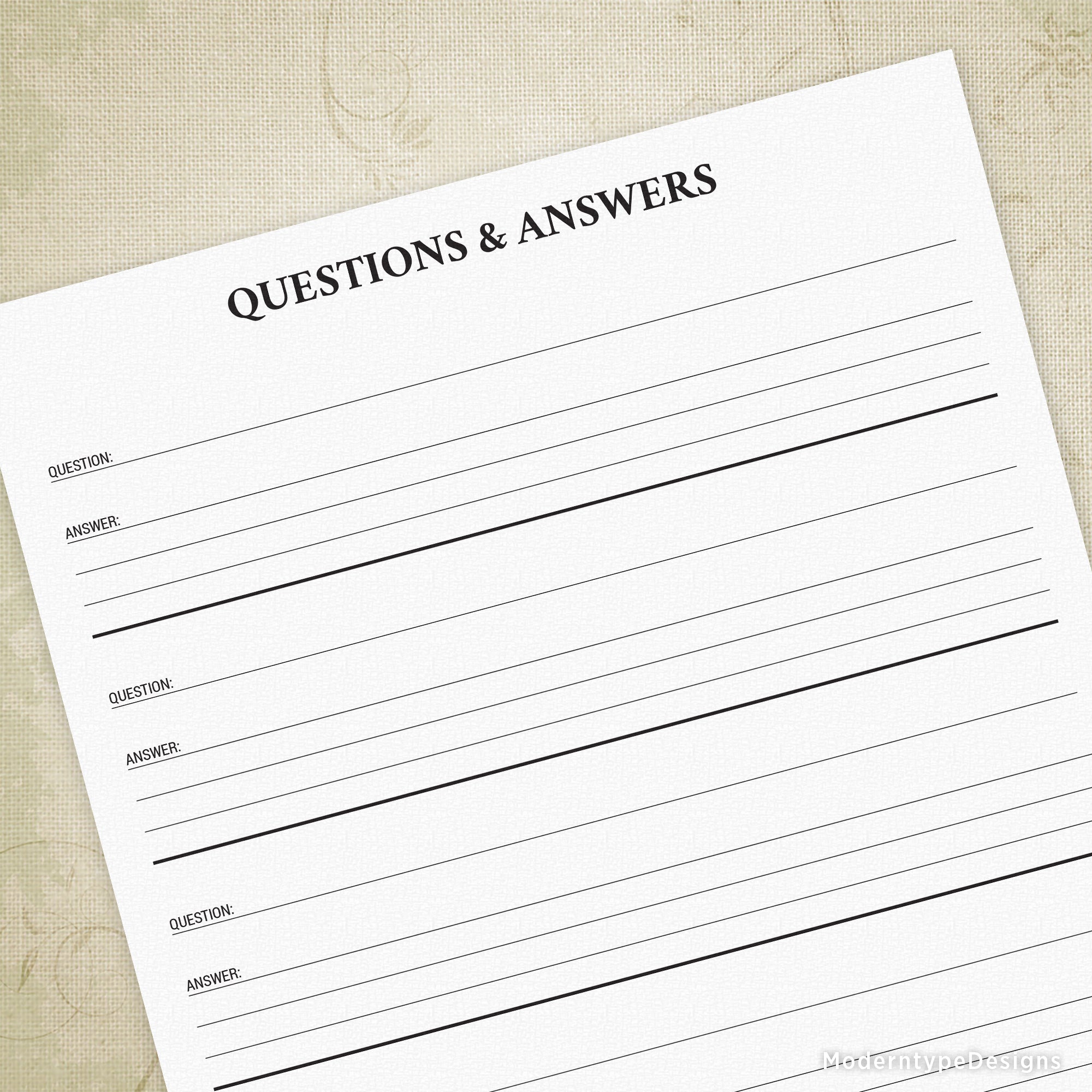 Use this Questions & Answers Printable Form PDF in your next meeting. Each form allows for 5 questions and answers.