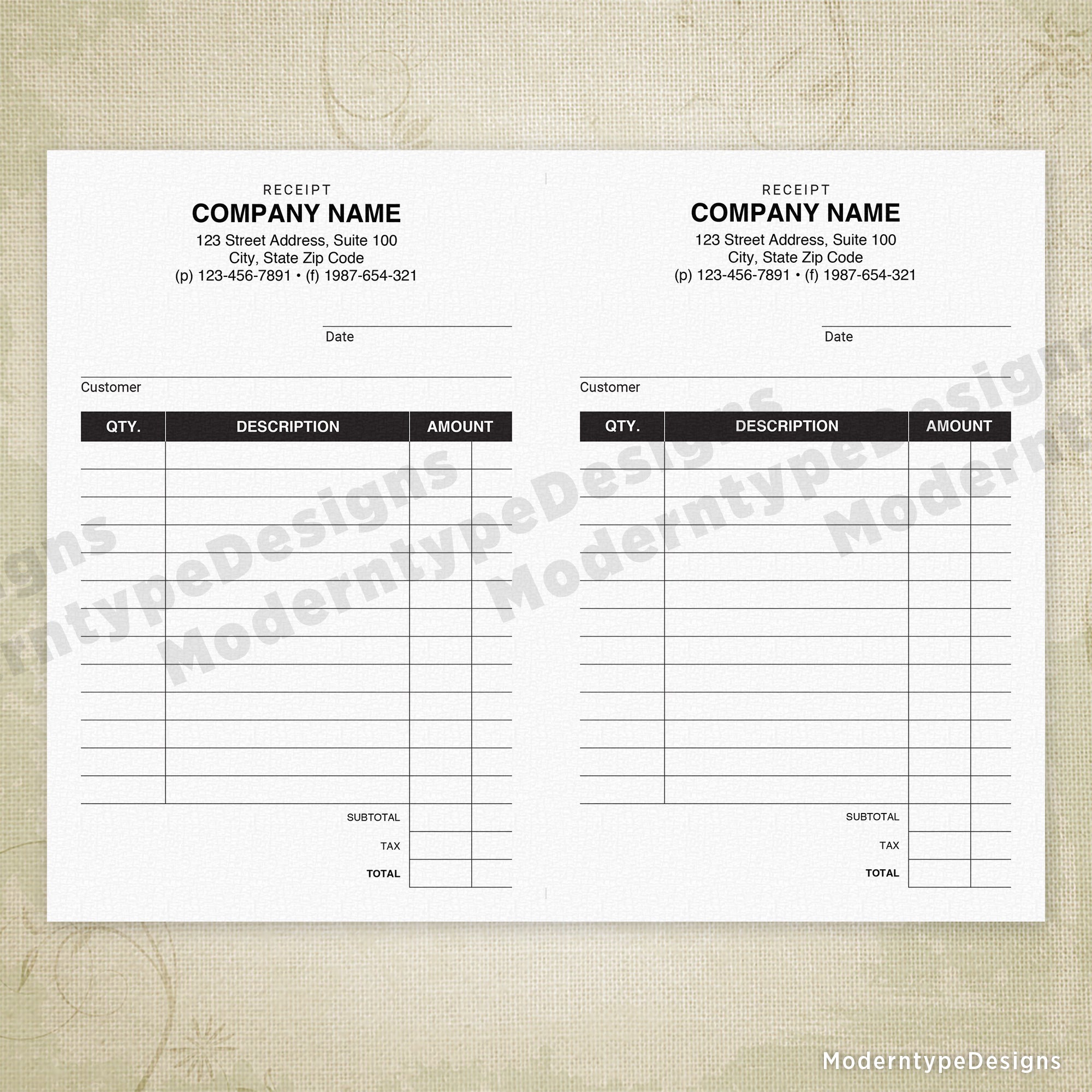 Receipt Printable, 5.5 x 8.5, Half Sheet, Personalized