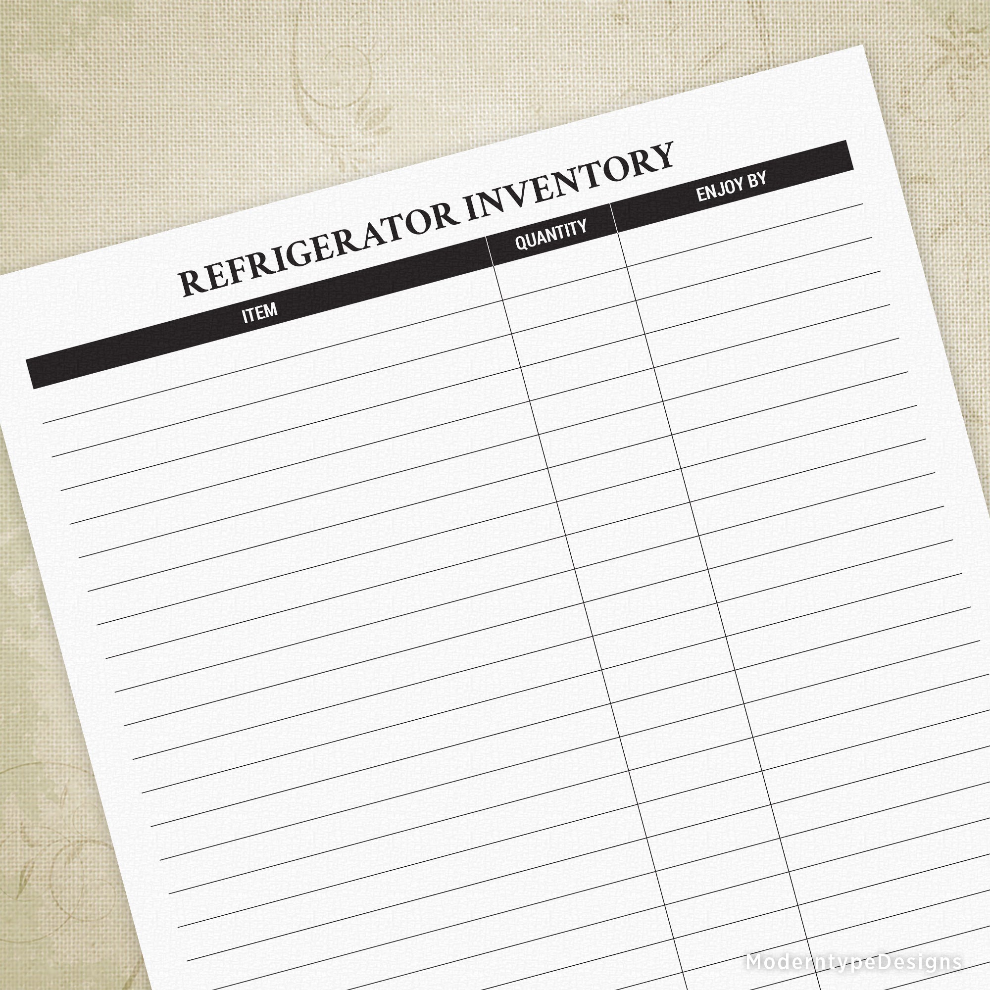 This product is a Refrigerator Inventory Printable PDF. Keep your refrigerated items fresh by documenting them in list form.