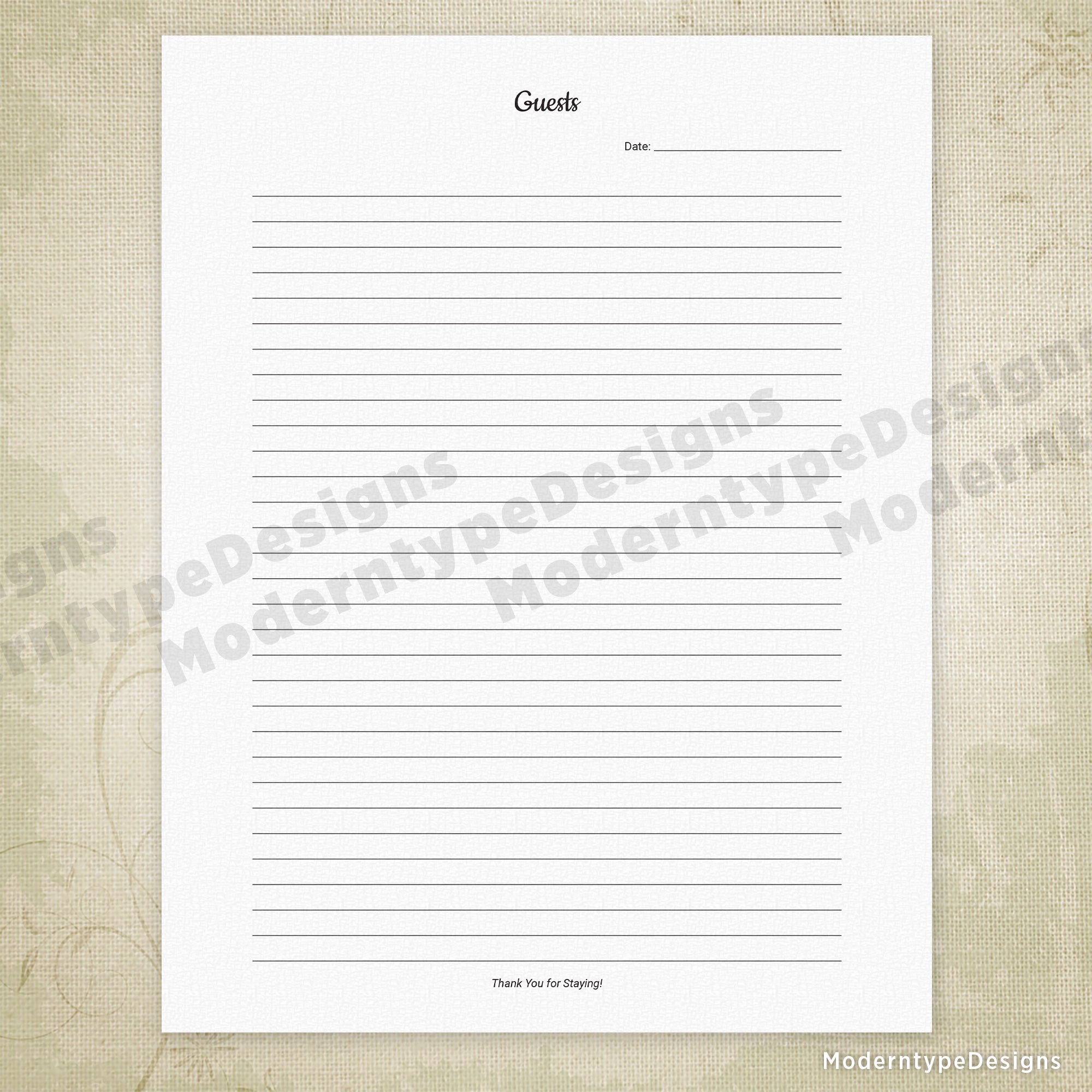 Rental Property Guest Comment Log Printable