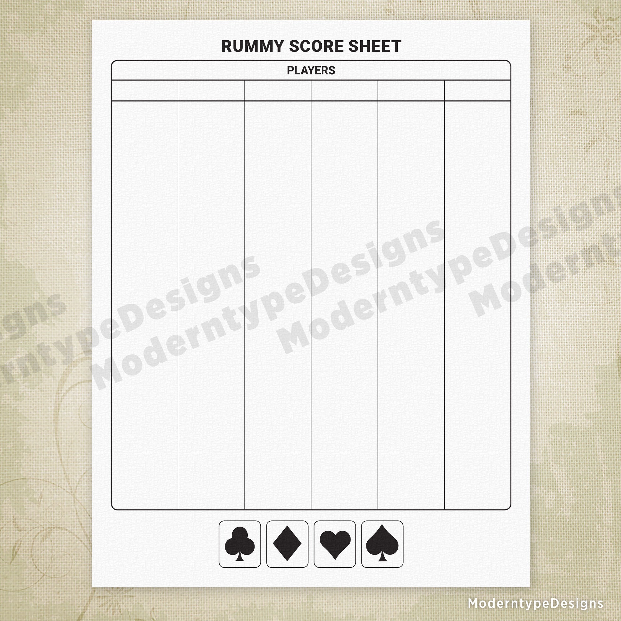 Rummy Scoring Sheet Printable Form