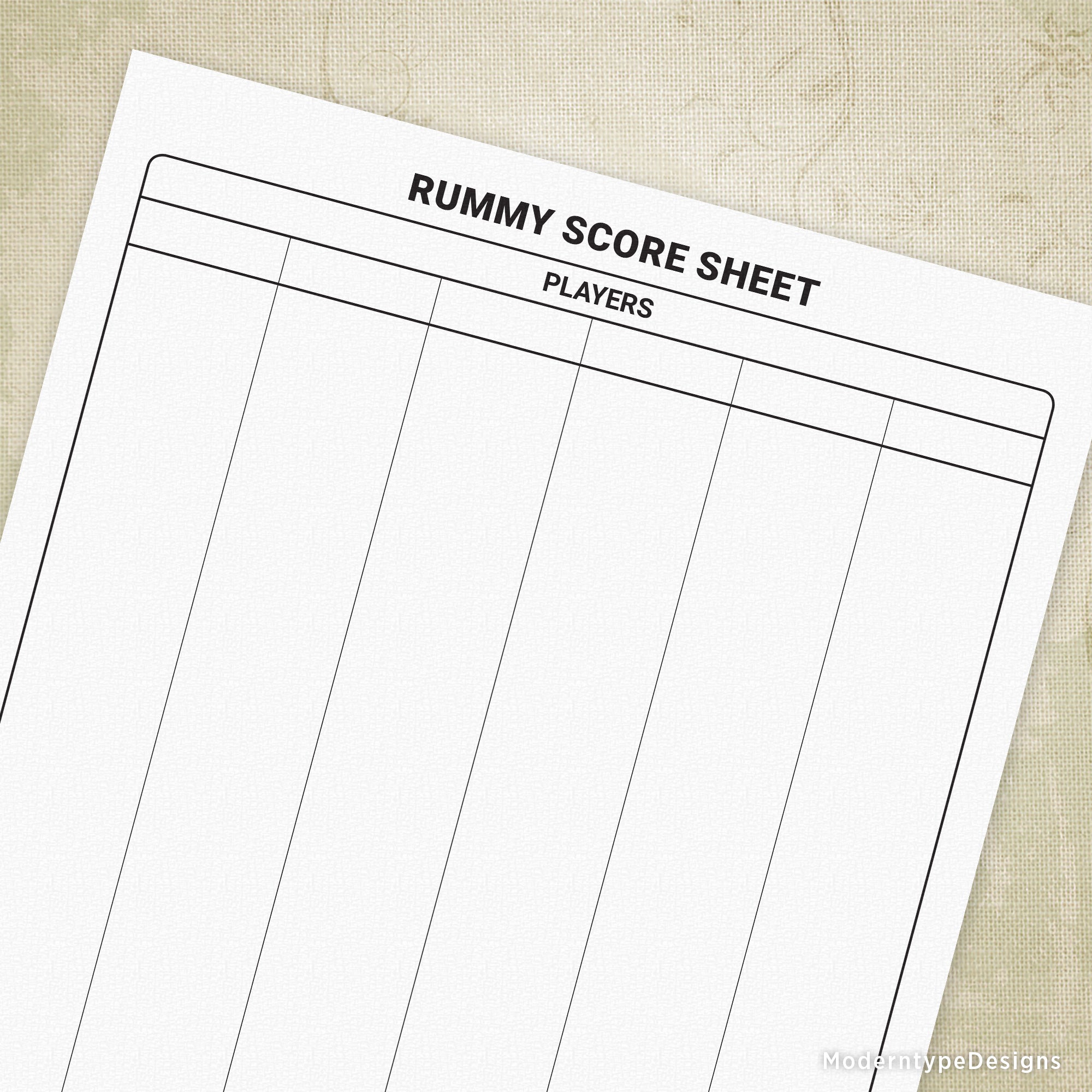 This is for a traditional Rummy scoring sheet PDF.