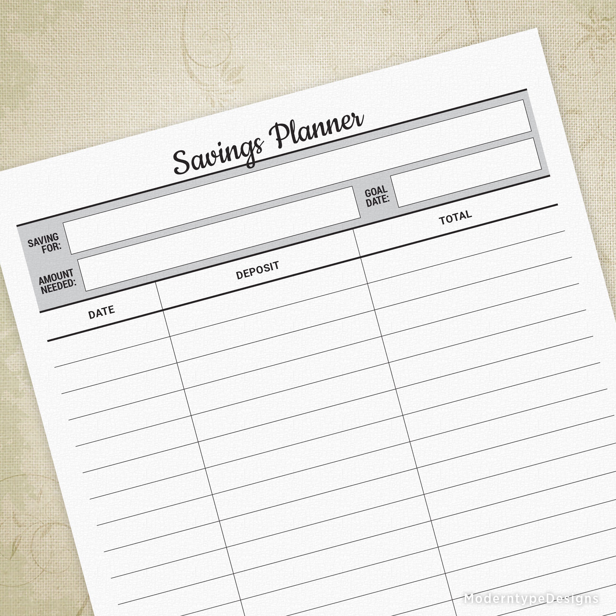 If you're looking to save money for a particular item, this form can help. This is a Savings Planner Printable PDF. Simply write in each time you make a money deposit so you can be one step closer to your financial goals.