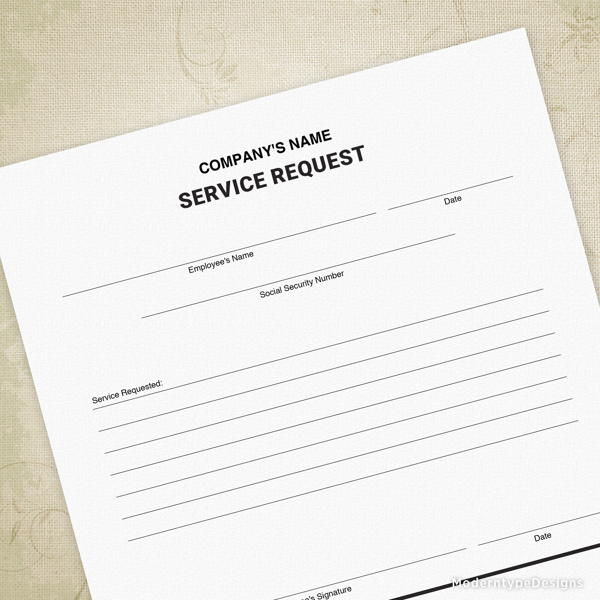 This is a printable PDF Service Request Form template with editable fields. This PDF is fantastic for customizing your very own Service Request Form with your specific information.