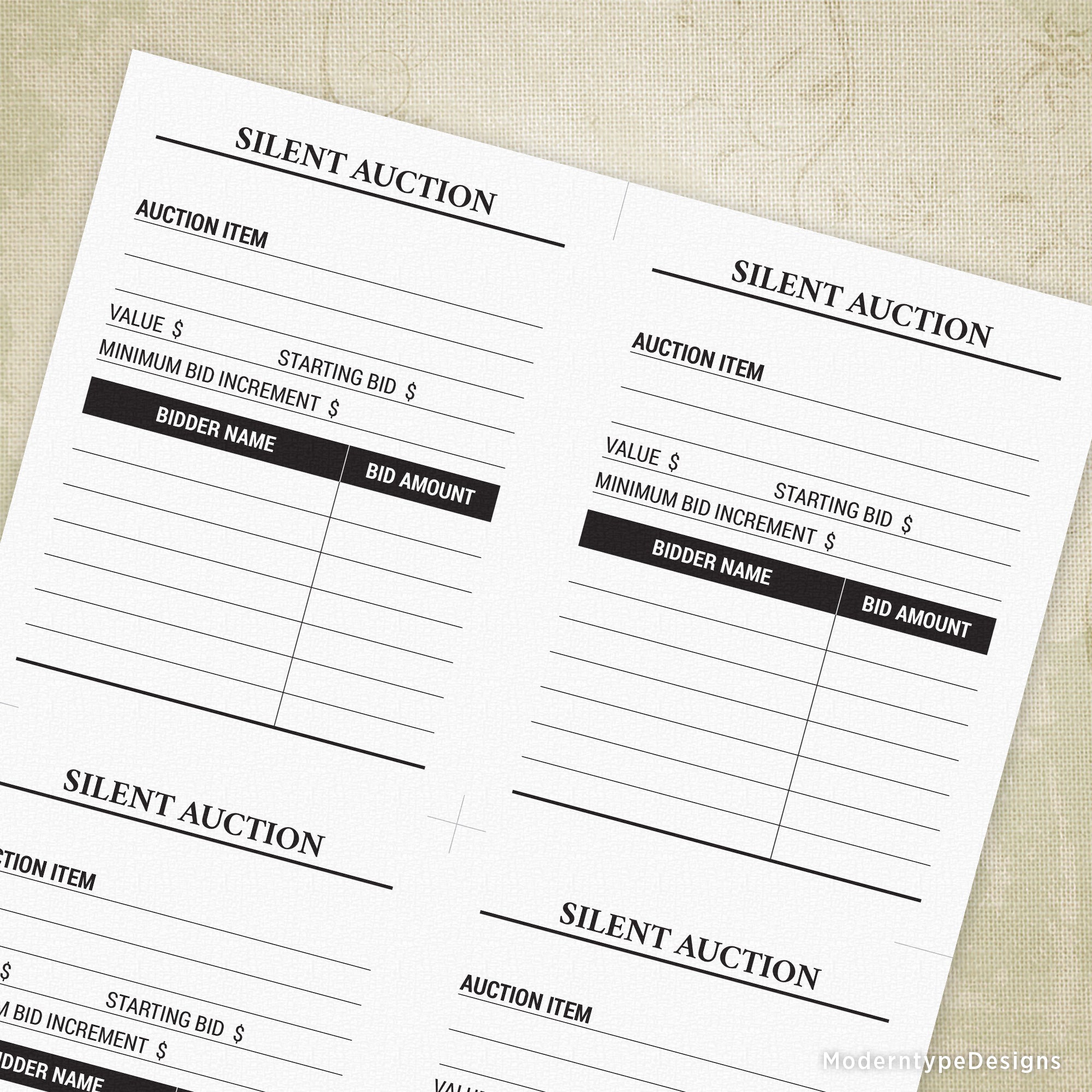 silent-auction-bid-sheet-printable-4-25-x-5-5 for Free Printable Silent Auction Bid Sheets Silent Auction Bid Sheet Printable, 4.25 x 5.5