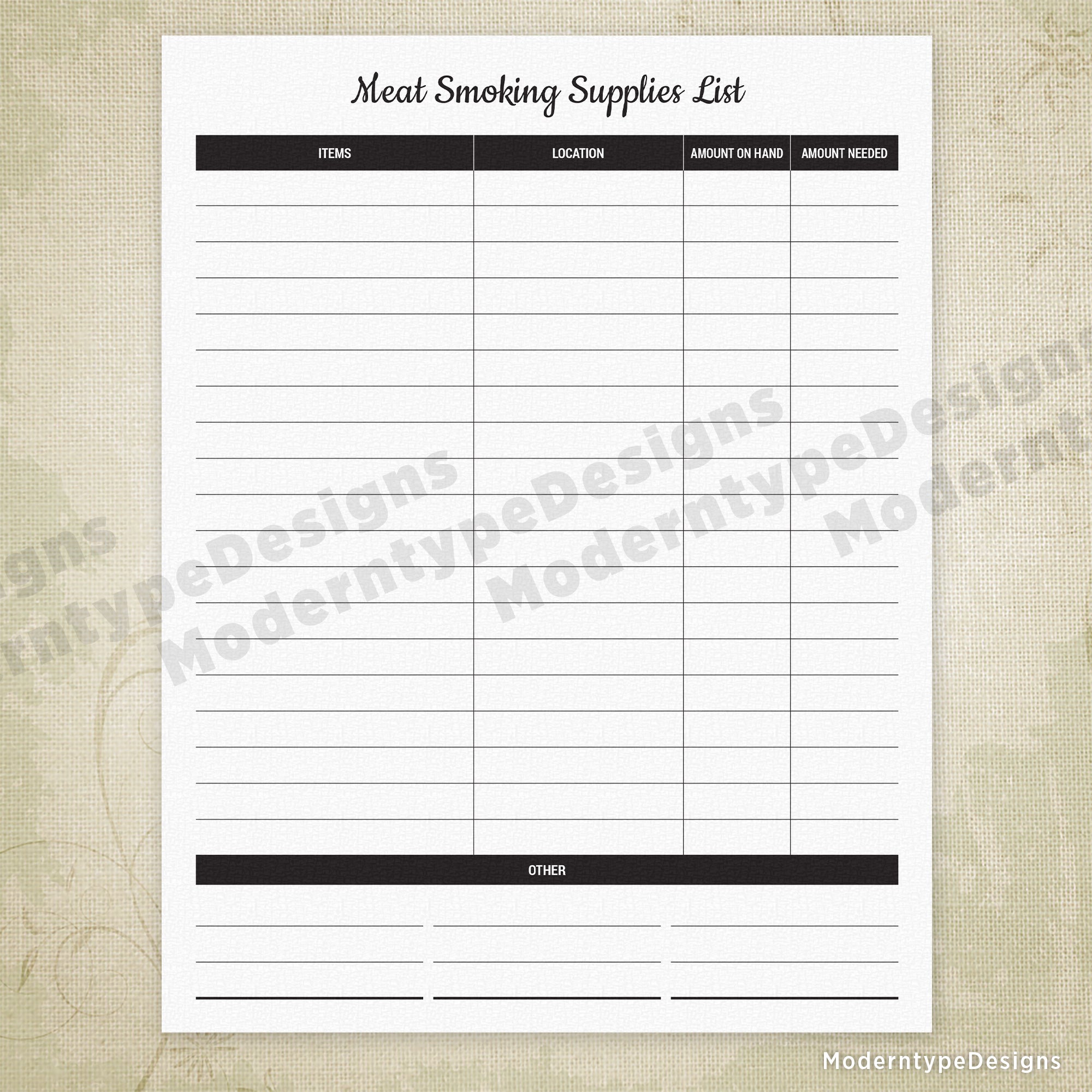 Meat Smoking Supplies List Printable
