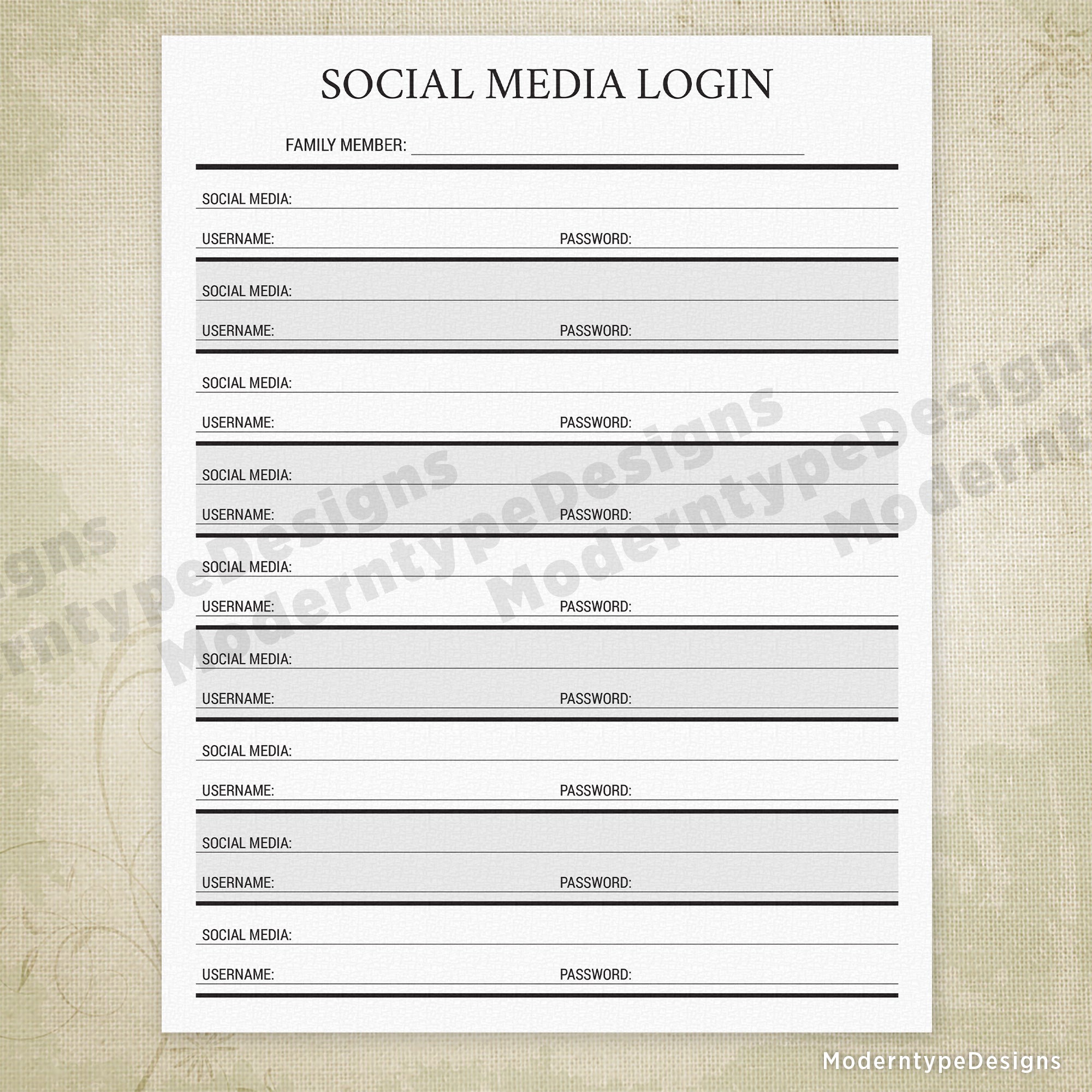 Social Media Login Printable - End of Life