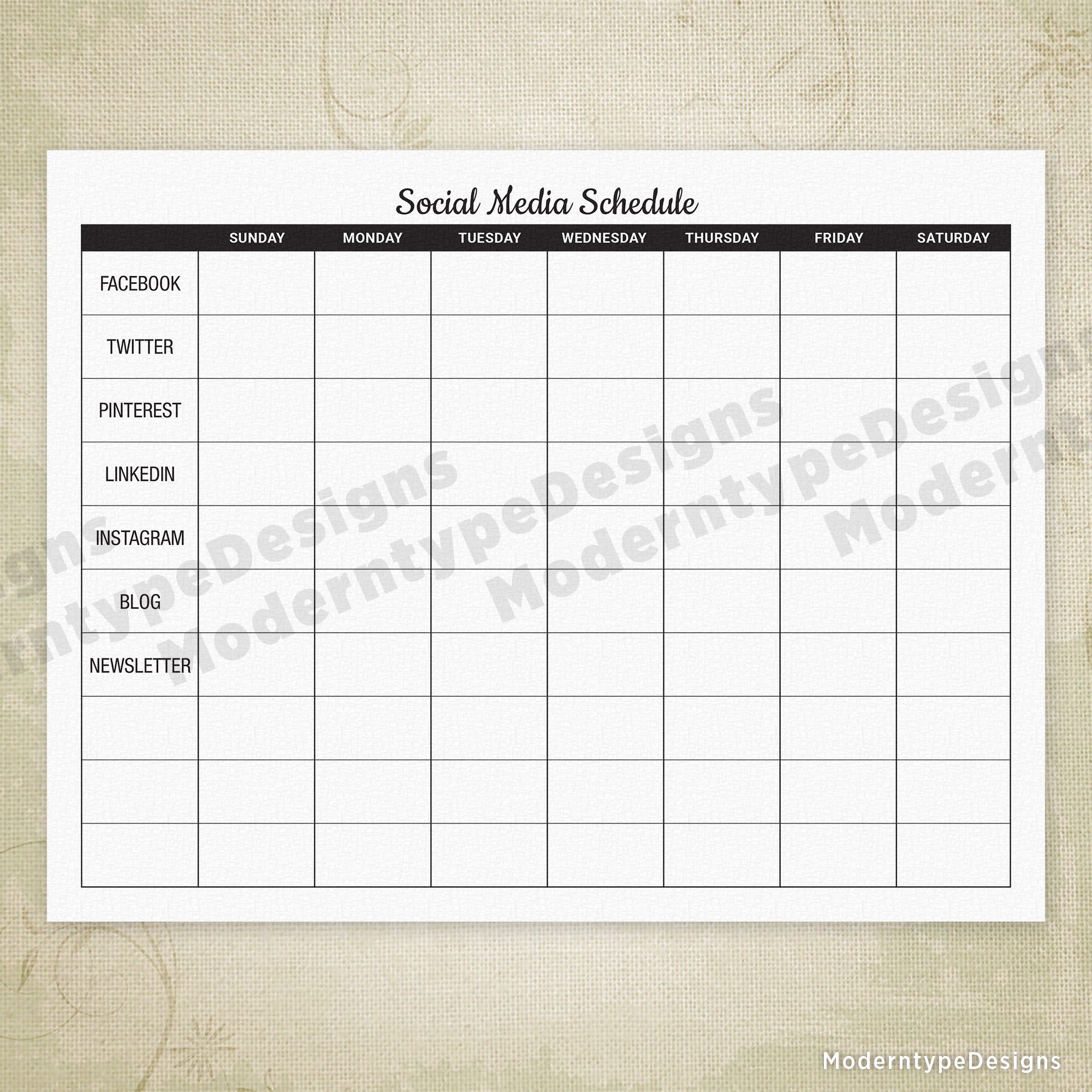 Social Media Planner Printable