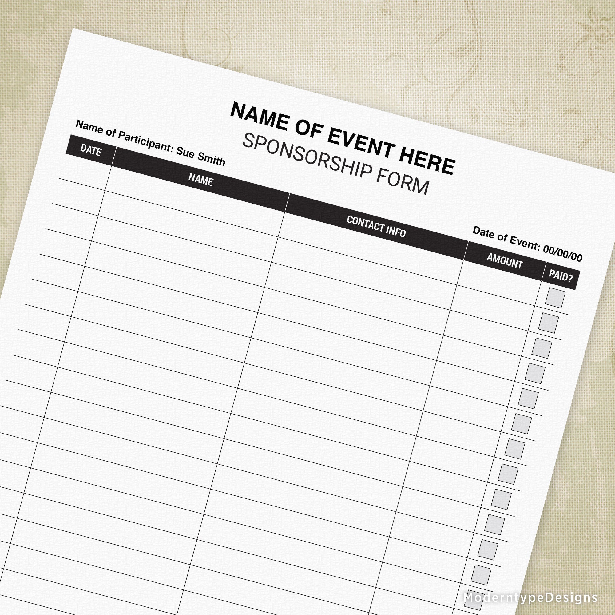 sponsorship sign up printable form, editable