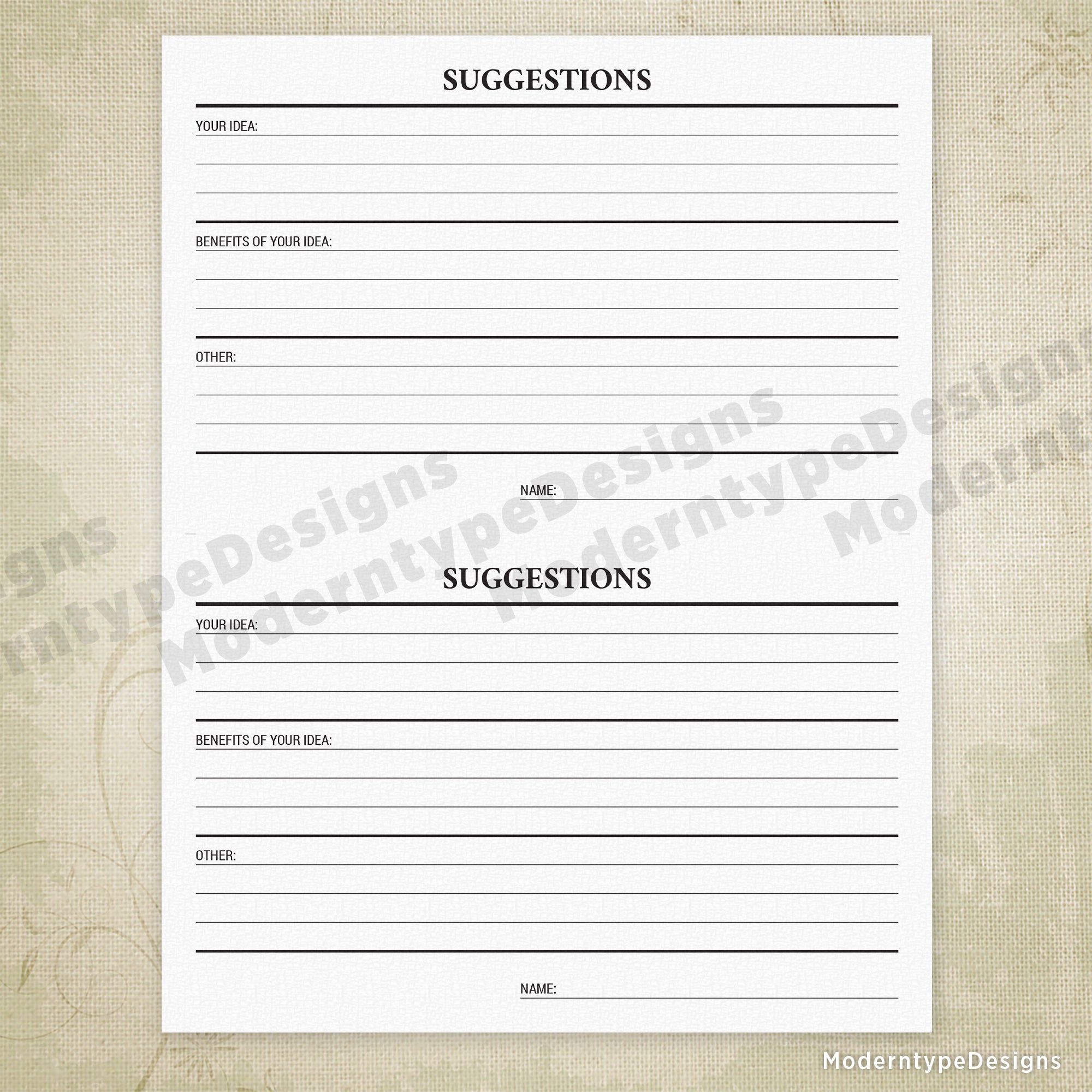 Suggestions Form Printable