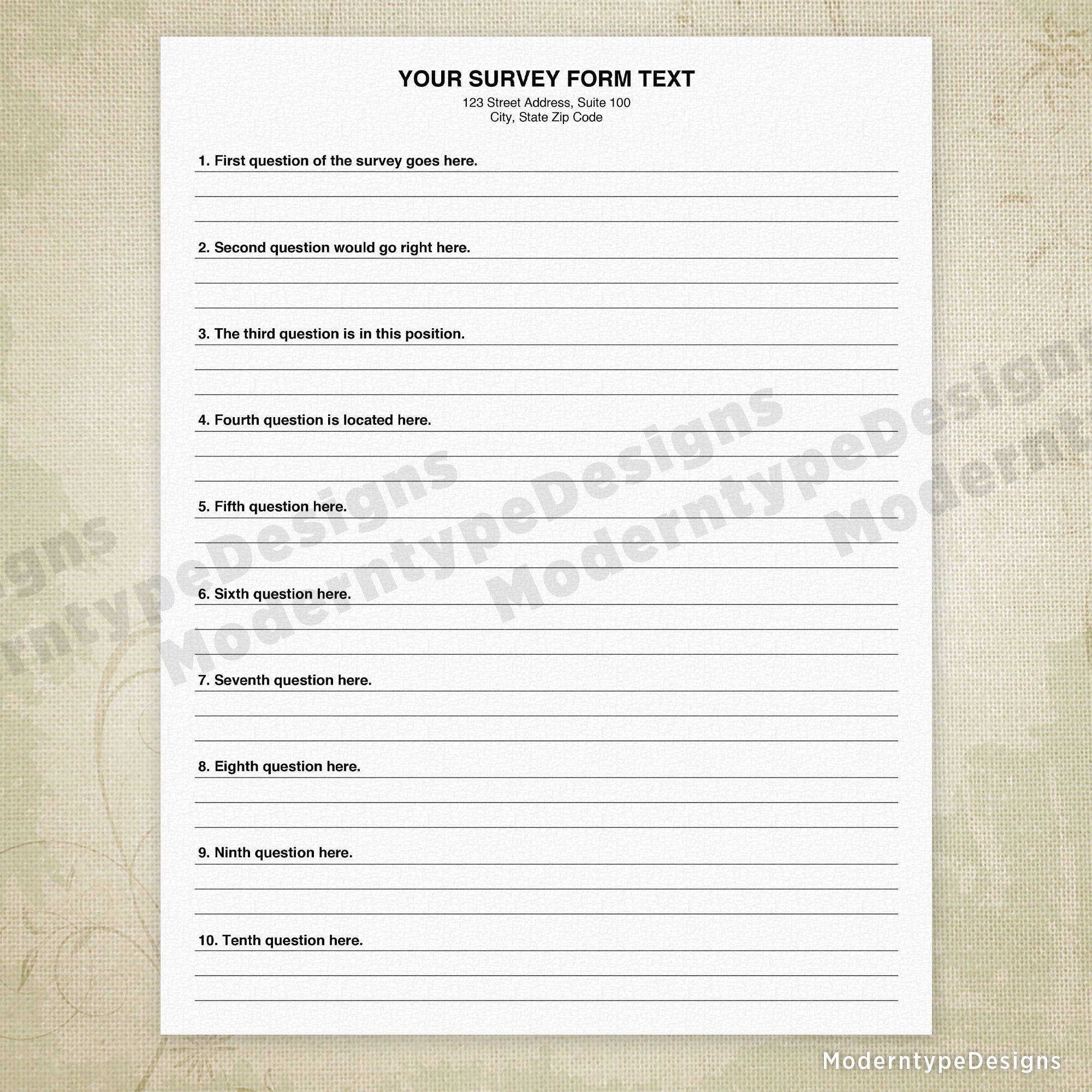 Survey Form Template Printable, Editable