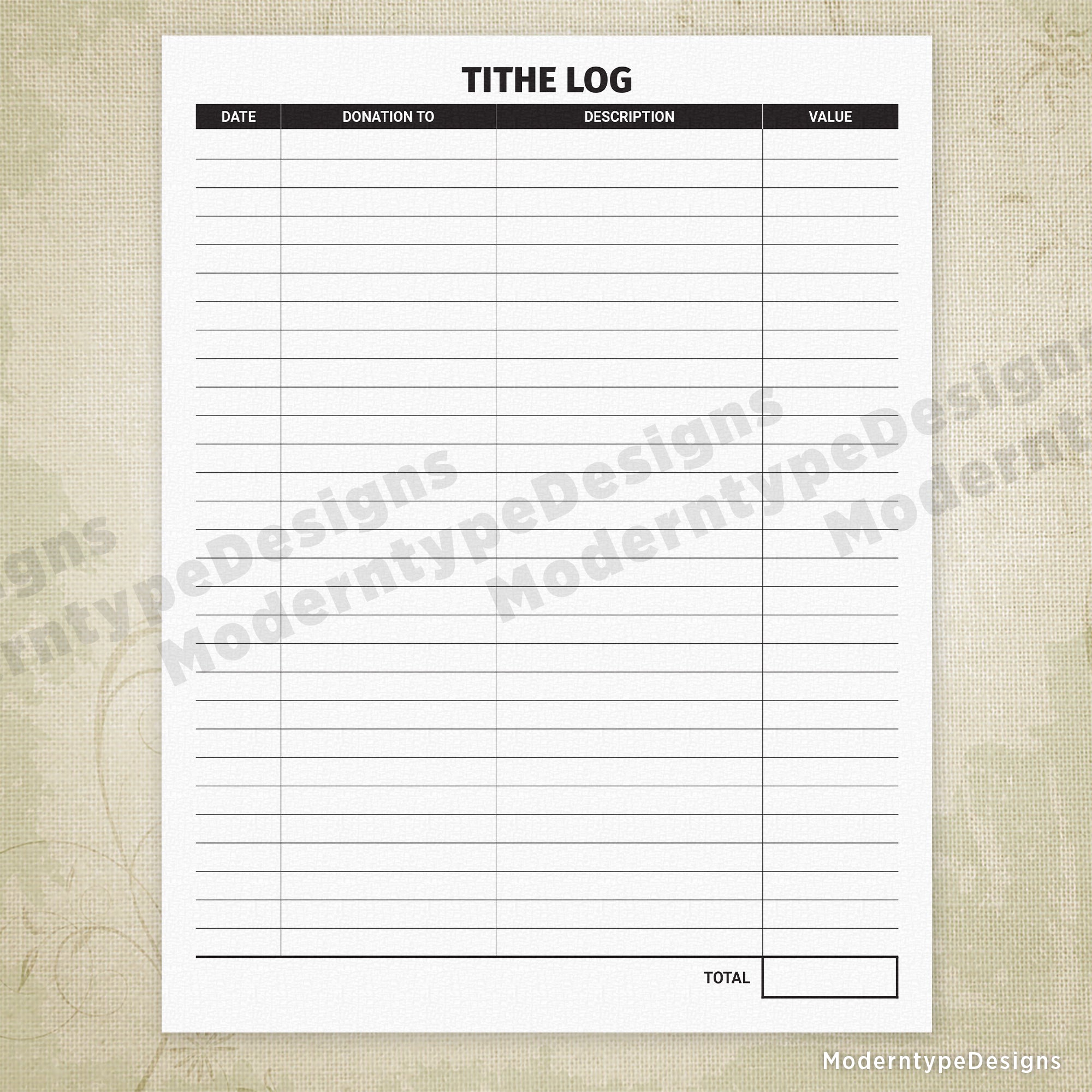 Tithe Log Printable