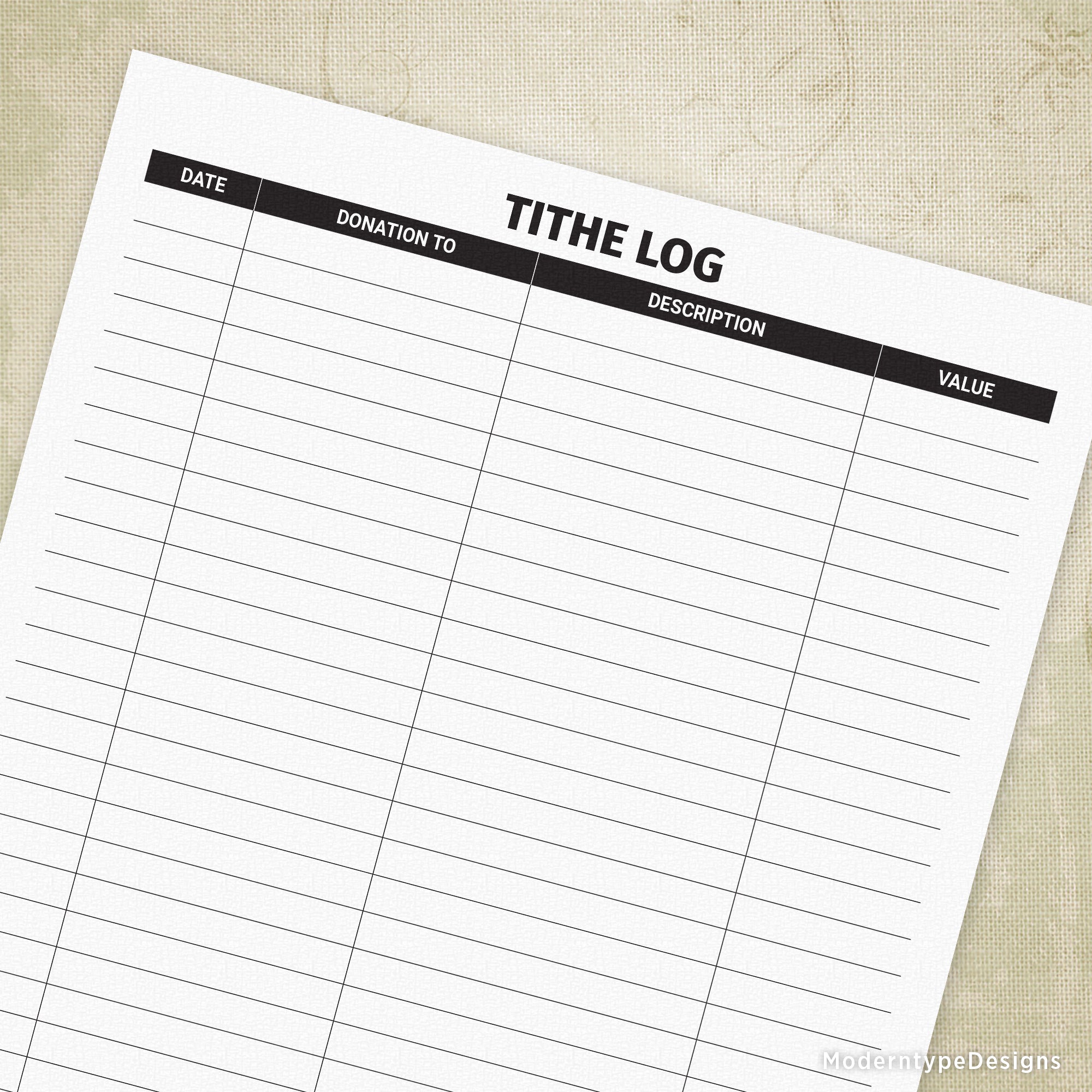 This is a PDF Tithe Log Printable form. Track where your donations are coming from!