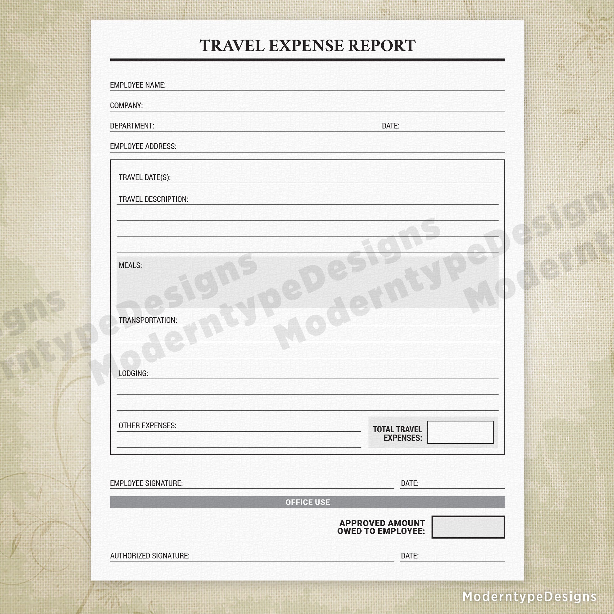 Travel Expense Report Printable Form